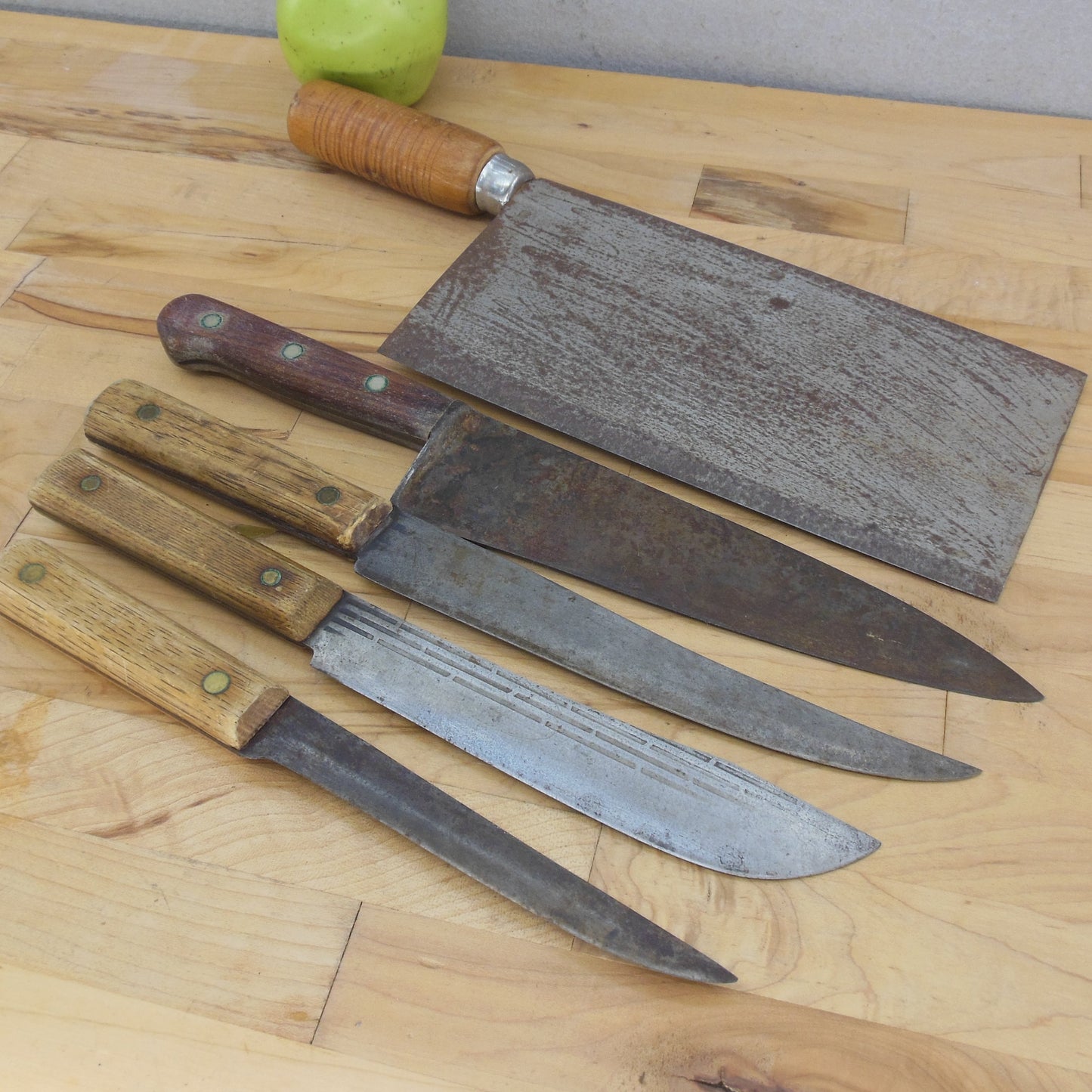 5 Lot Carbon Steel Wood Kitchen Knives Cleaver Dexter Old Hickory Foshan Used