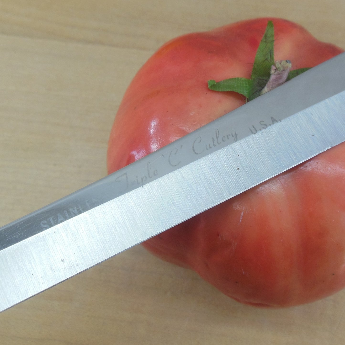 Triple 'C' Cutlery USA Stainless 9.5" Slicing Carving Knife Wood Handle