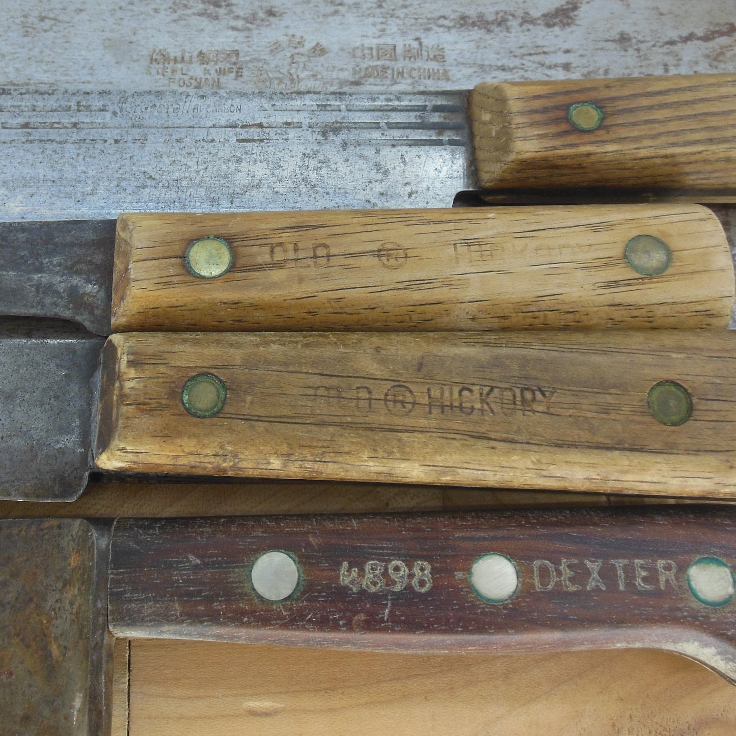 5 Lot Carbon Steel Wood Kitchen Knives Cleaver Dexter Old Hickory Foshan USA China