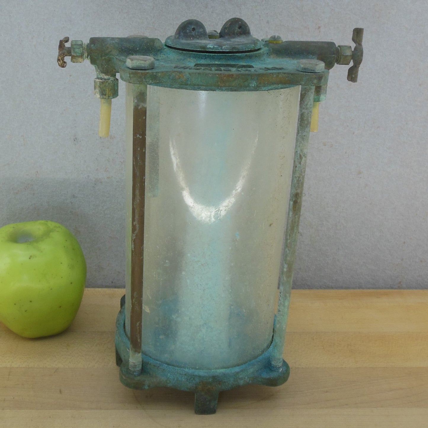 Stiles-Kem Corp Bronze/brass Glass Cylinder Water or Other Filter 7" Bowl Vintage