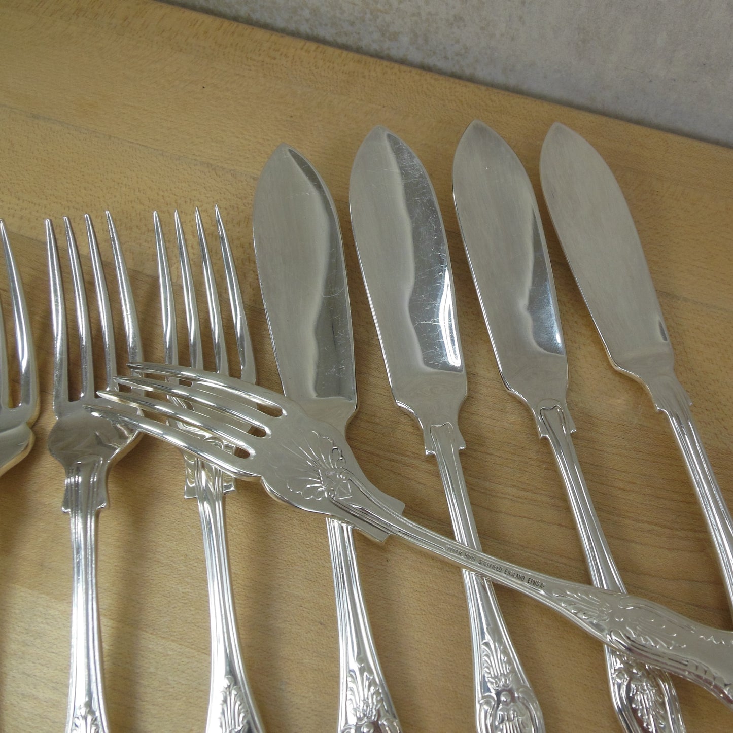 Cooper Bros. Sheffield England Kings Silverplate Fork Knife Set used