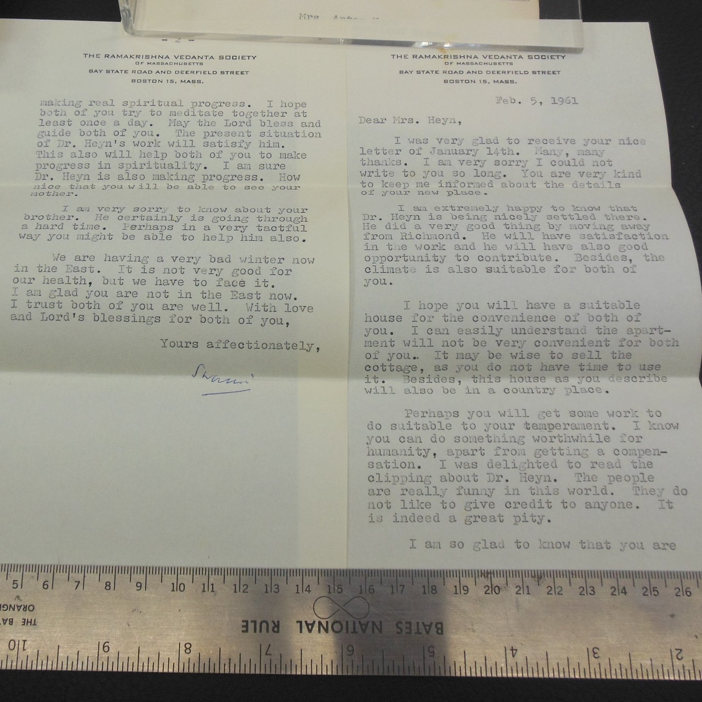 Swami Akhilananda Signed Book - Mental Health and Hindu Philosophy & Letter Laid In 1962