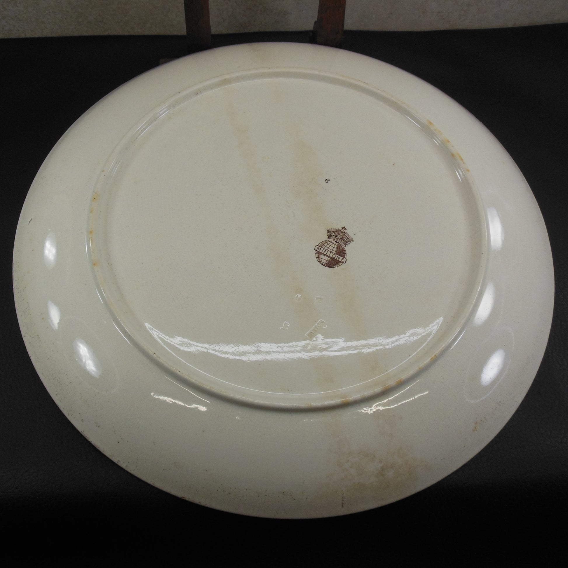 Mintons England Antique Pair 15" Chargers Platters Children Playing Swing Dog Used