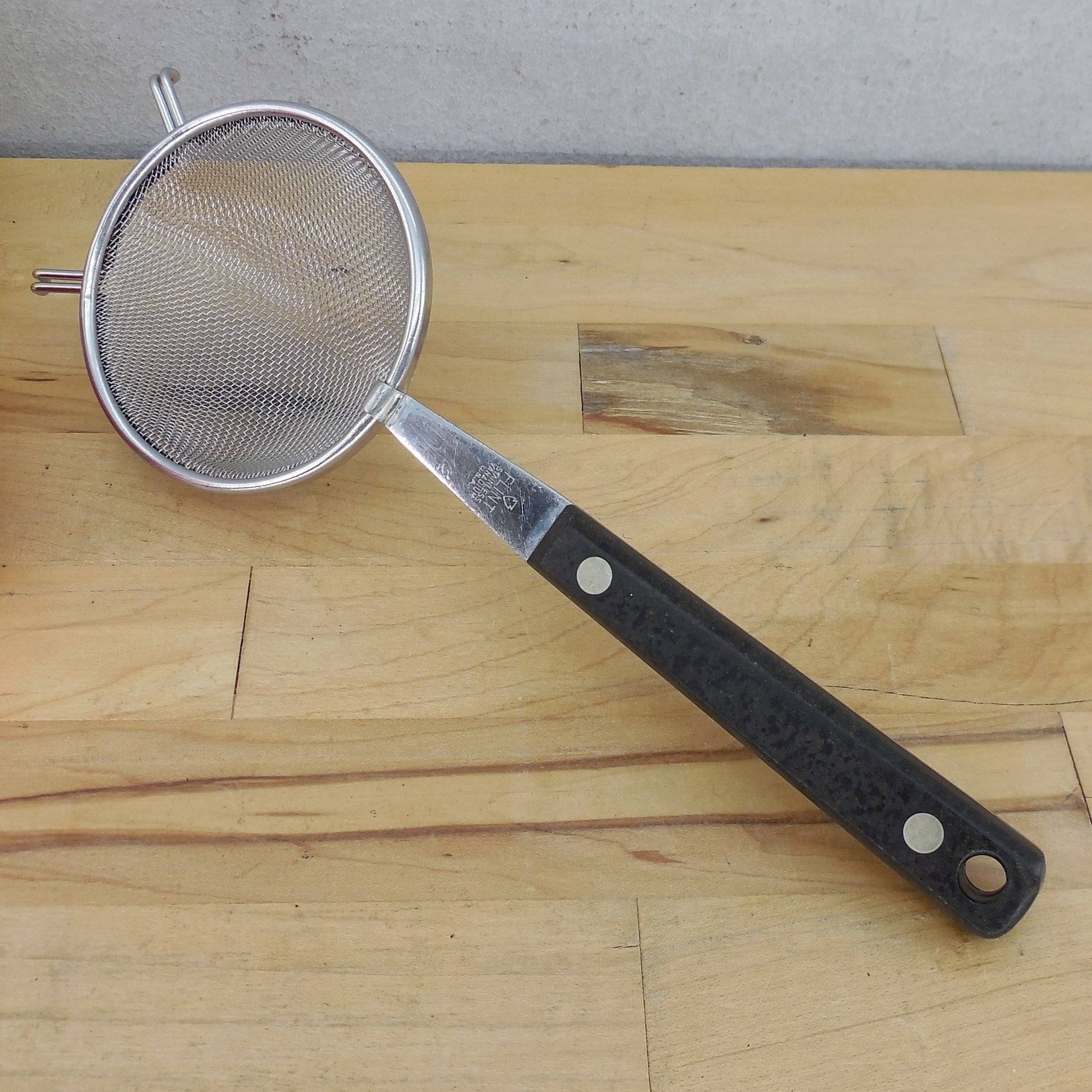 SOLD Flint Ekco USA Stainless 3" Mesh Strainer Black Handle #1982