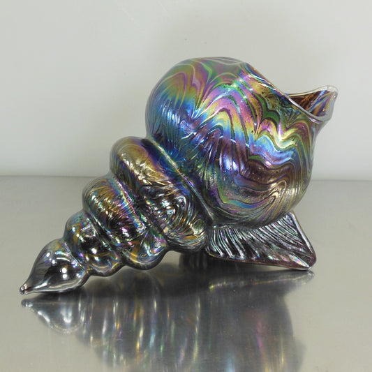 Igor Muller 1999 Bohemian Blown Art Glass Conch Shell Blue Purple