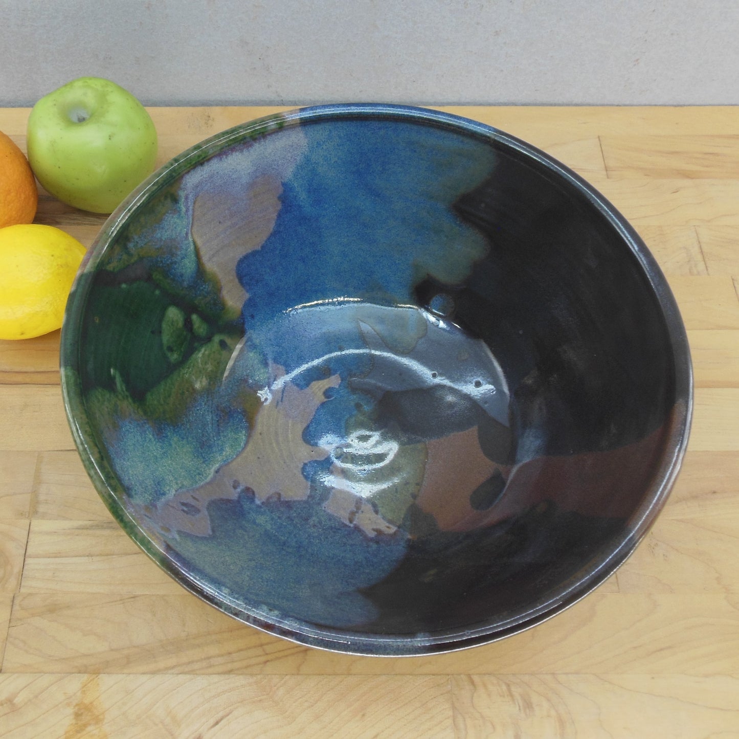 Signed Marie '05 Large Multi-color Pottery Bowl 11.25" top view