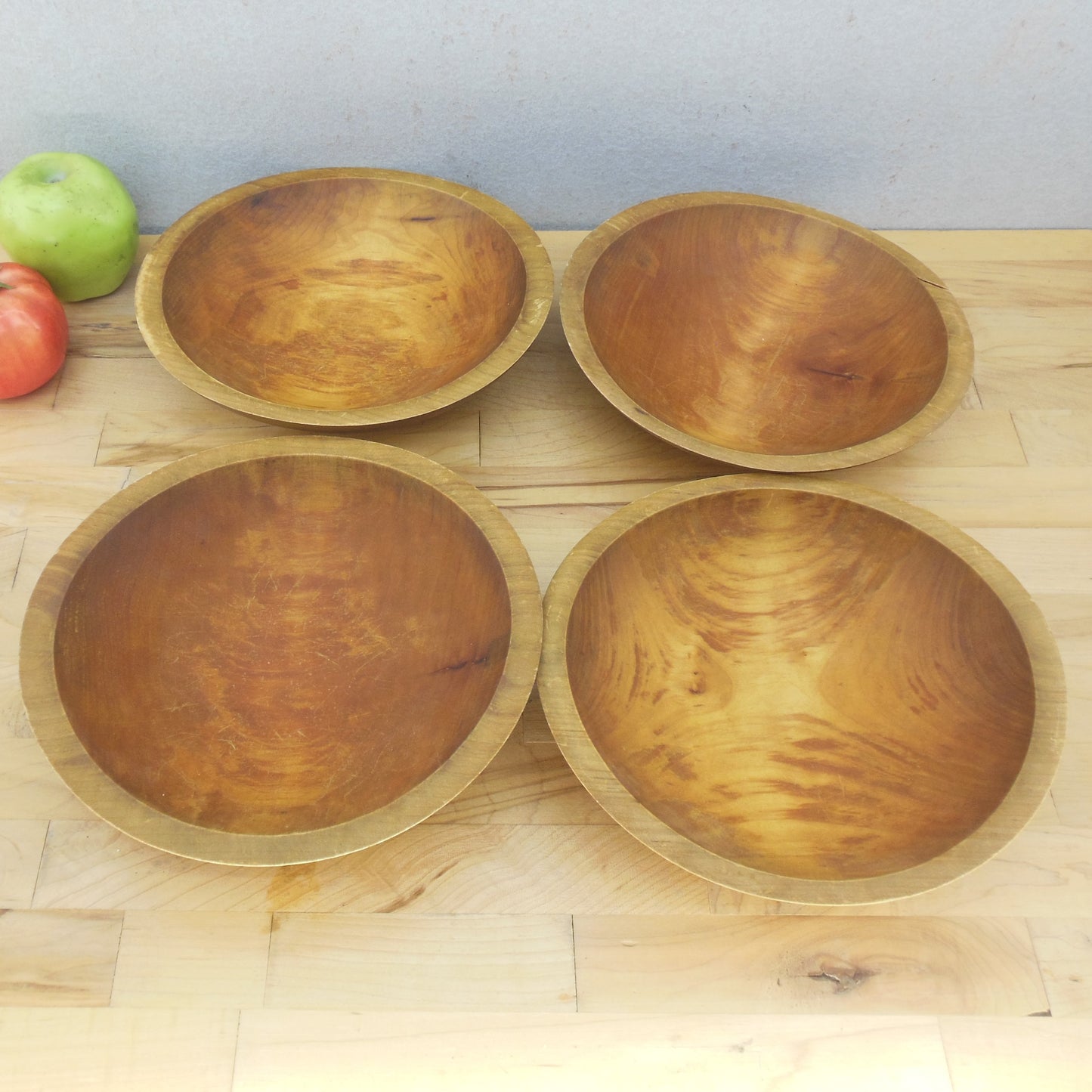 Unbranded 4 Set Turned Wood Maple Bowls 9" Salad & Other Oval