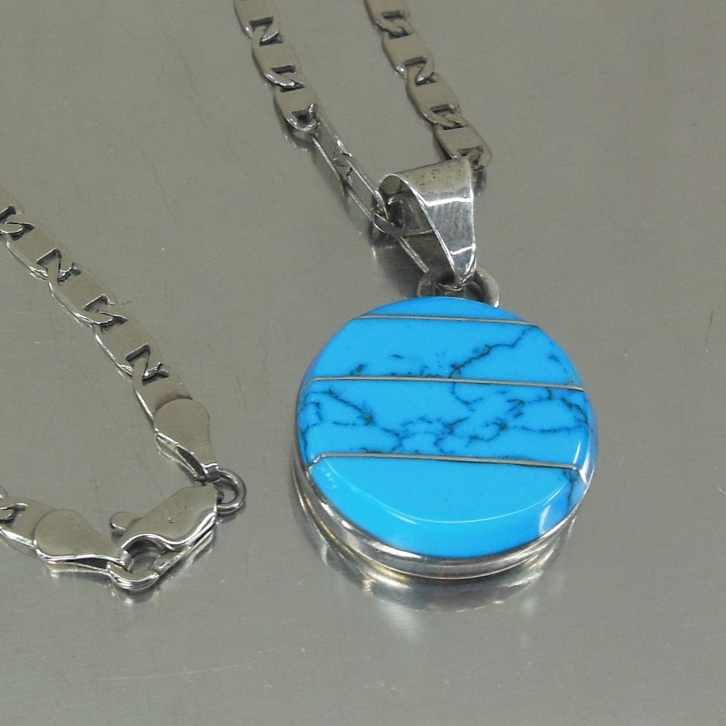 Unbranded Mexico 925 Sterling Silver Turquoise Pendant Necklace Segmented