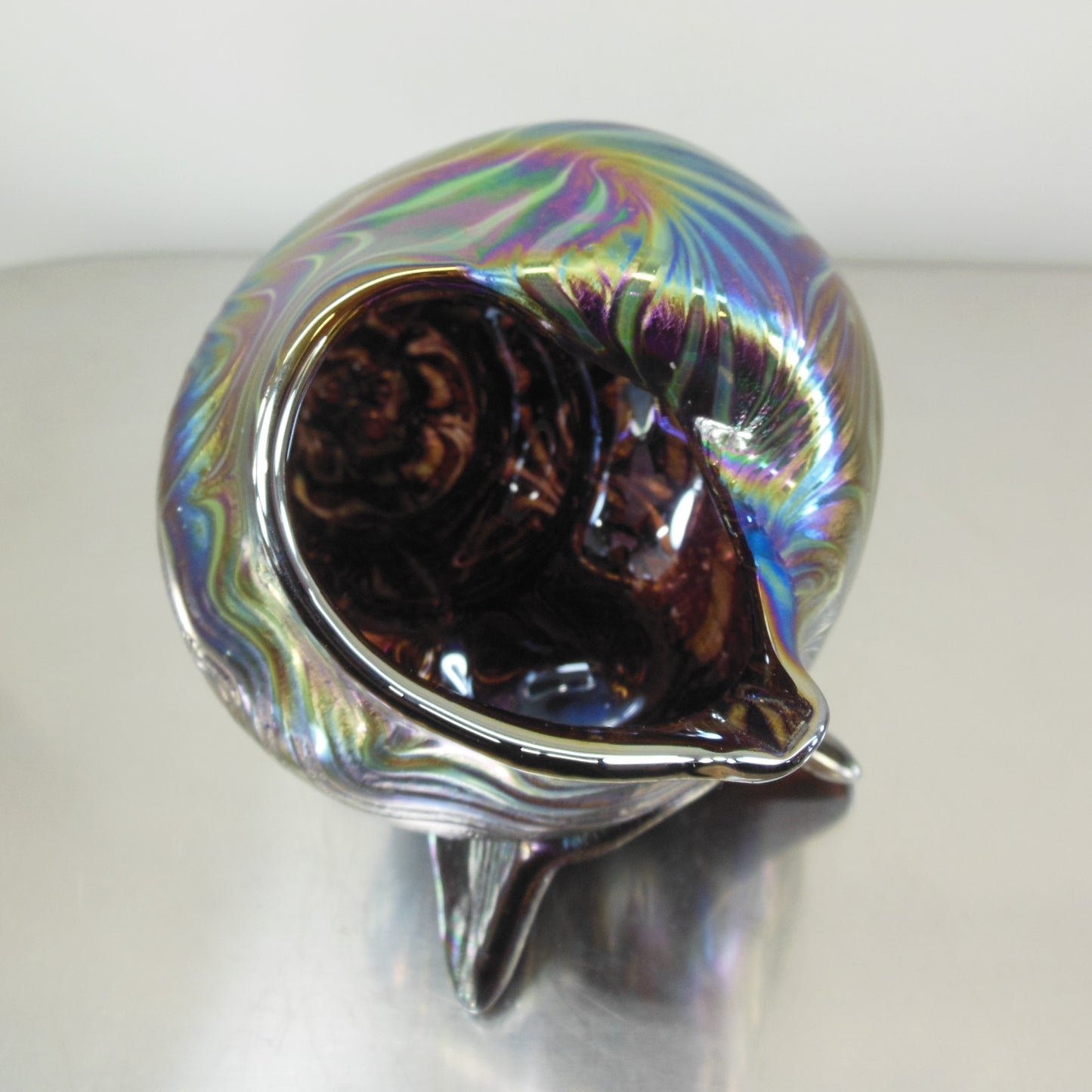 Igor Muller 1999 Bohemian Blown Art Glass Conch Shell Blue Purple Used
