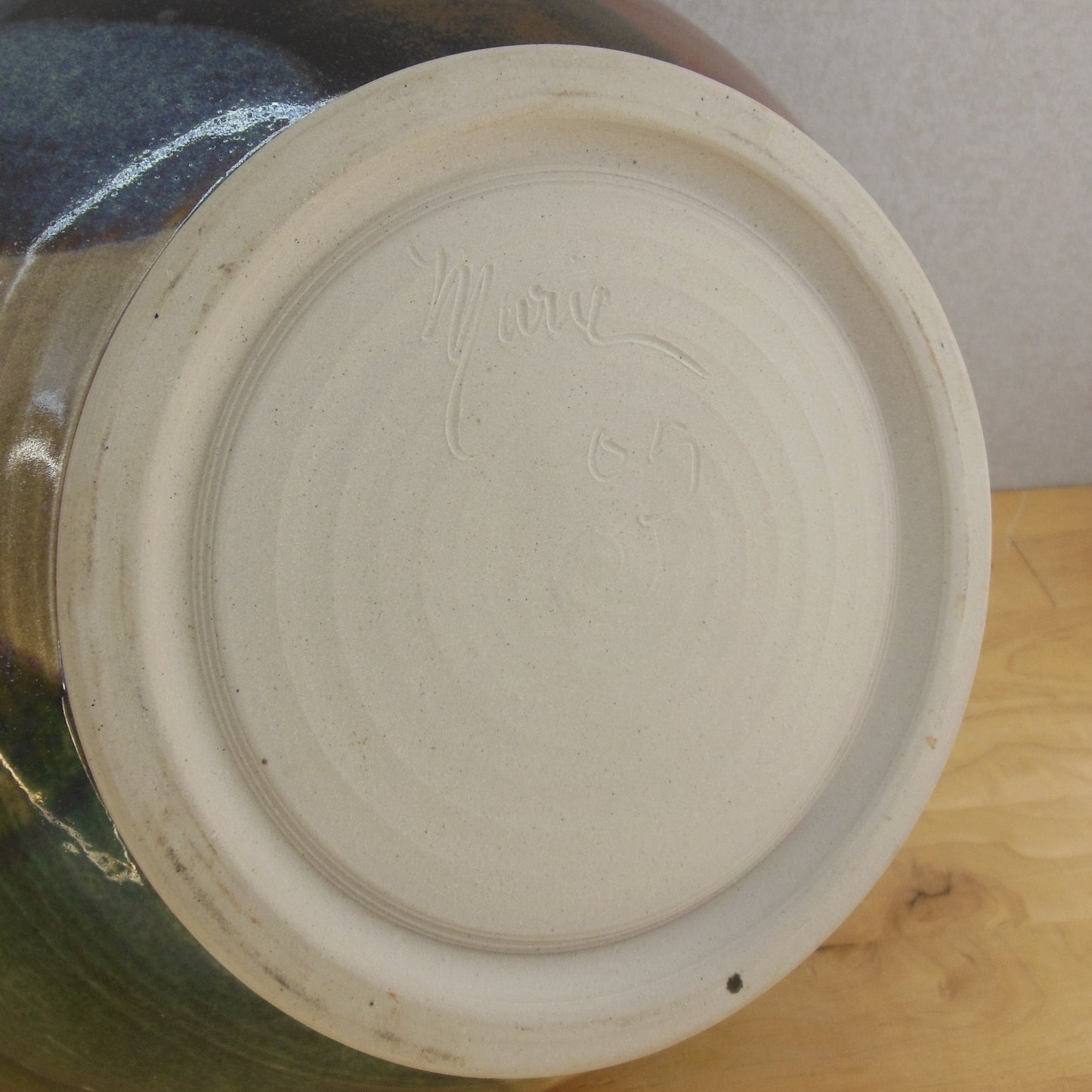 Signed Marie '05 Large Multi-color Pottery Bowl 11.25" maker mark