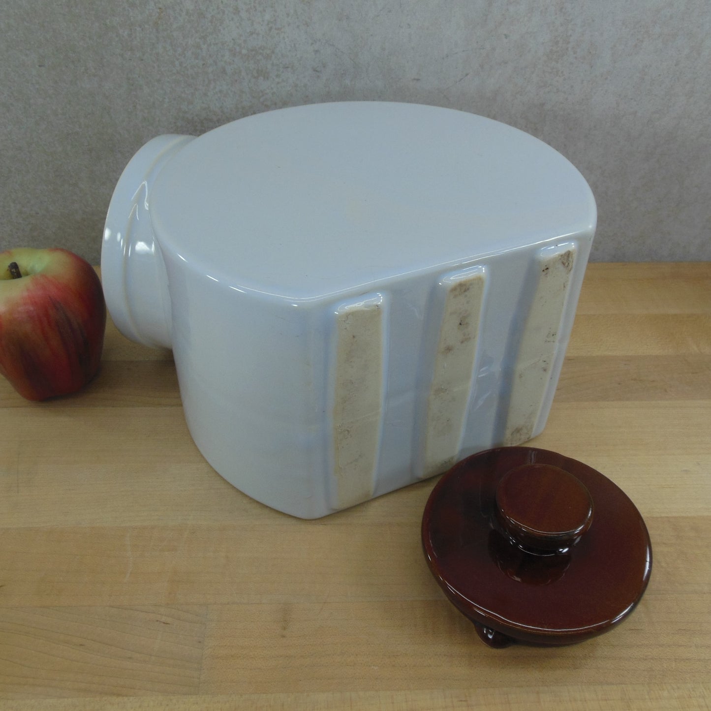 McCoy Pottery White Brown Lid Cookie Candy Jar Kitchen Canister used