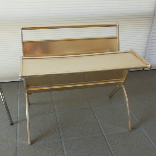 Kaymet England Rare Gold Anodized Aluminum Magazine Rack Table X Leg