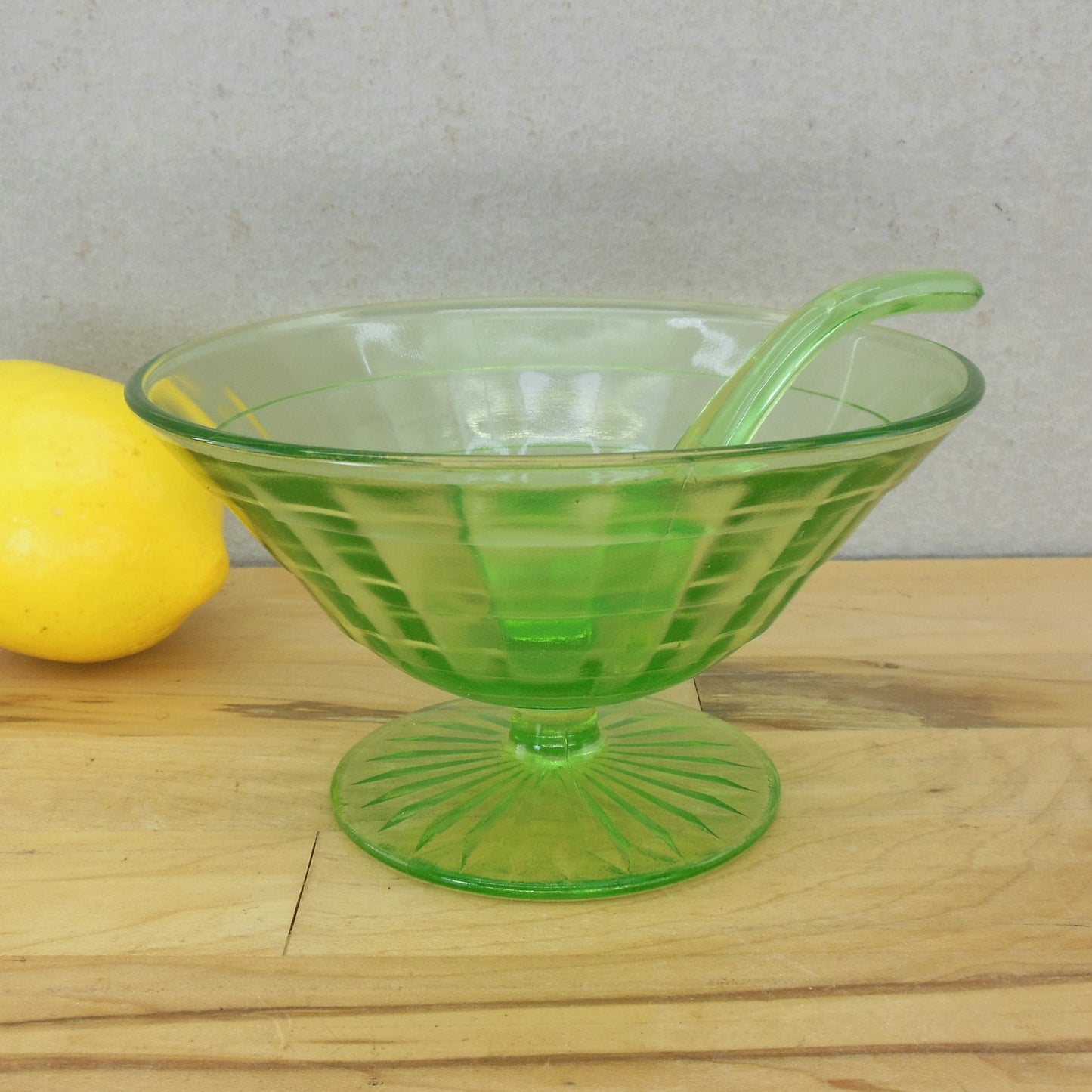 Anchor Hocking Block Optic Green Uranium Glass Mayonnaise Comport Ladle