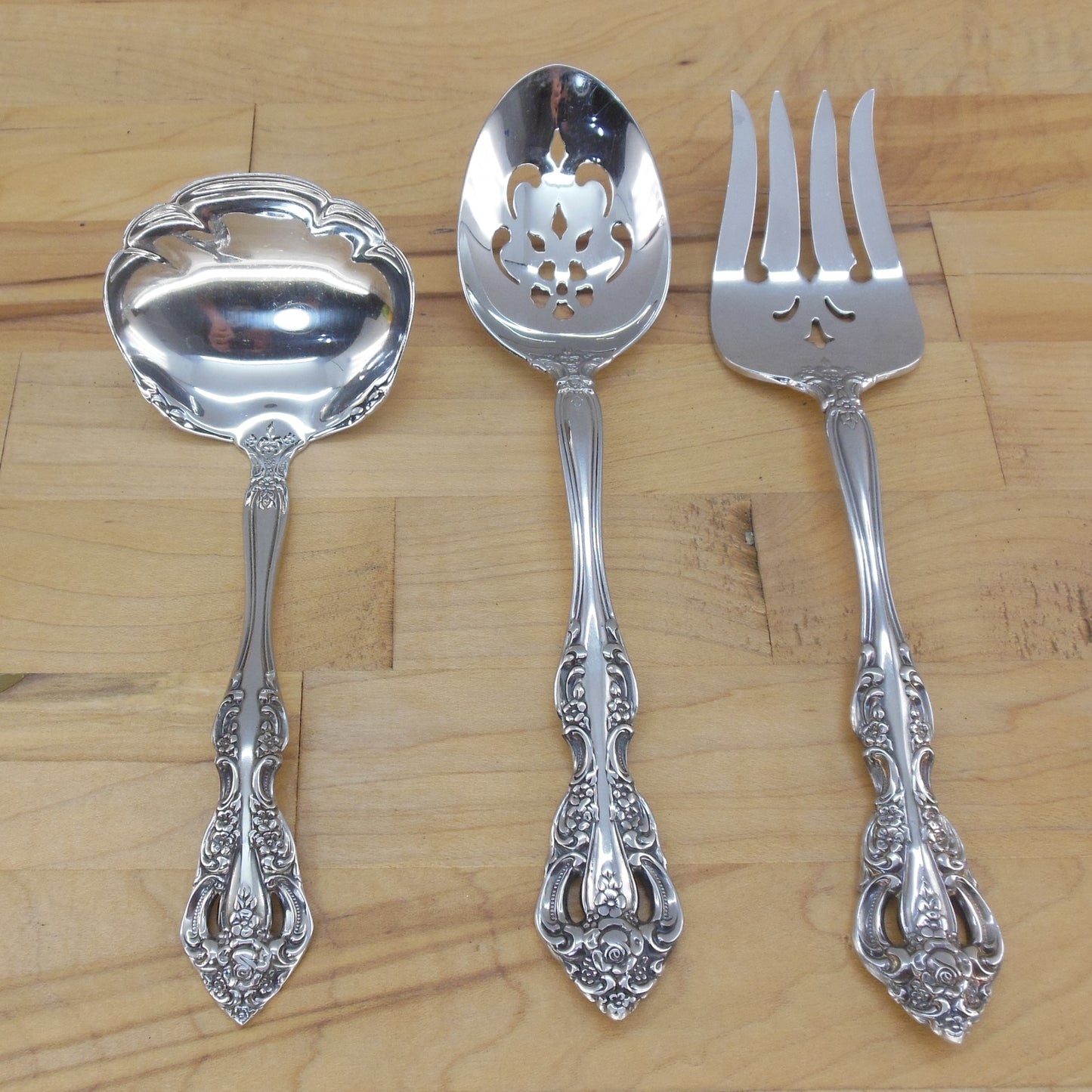 Oneida Cube Michelangelo Stainless 3 Lot Serving Fork Spoon Ladle