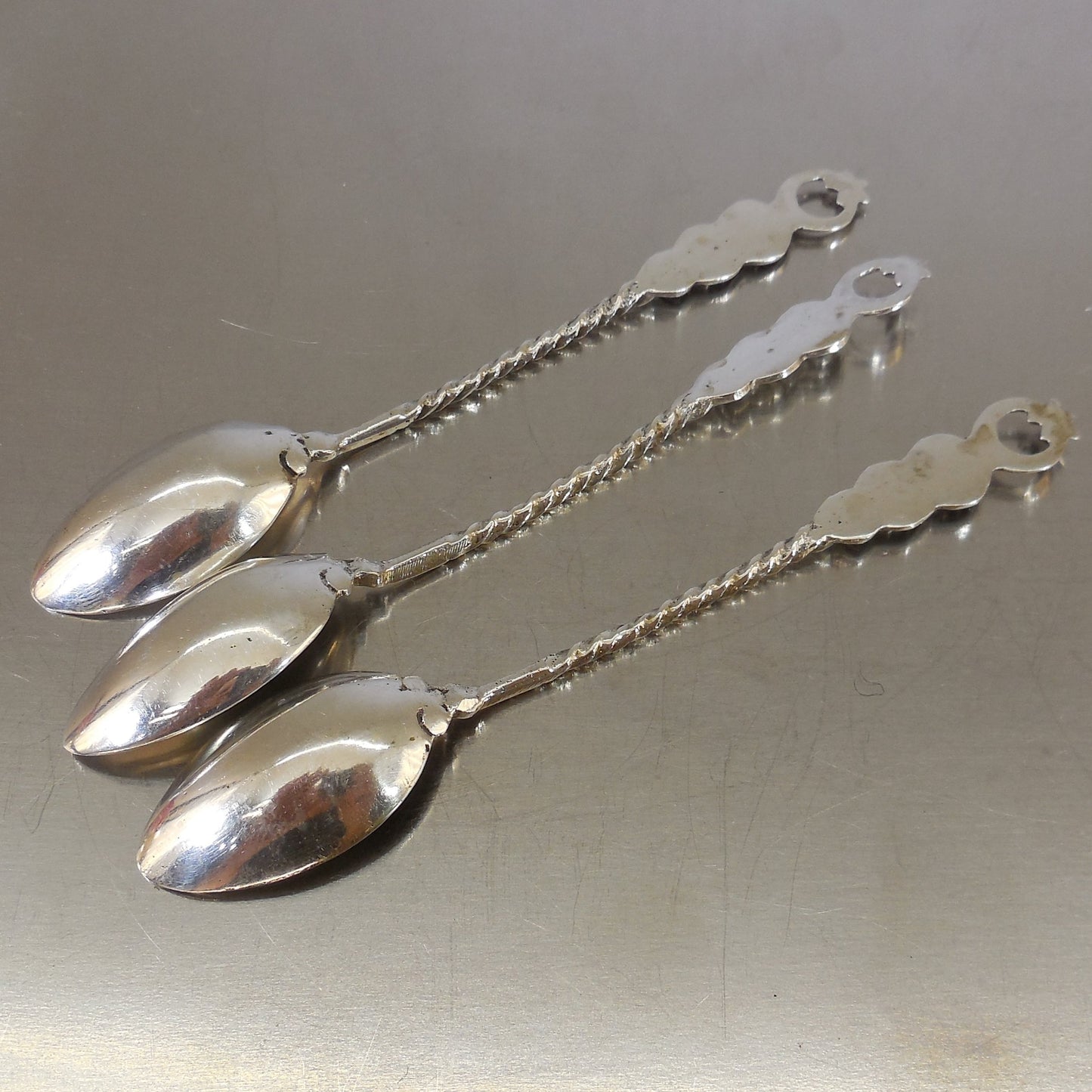 3 Lot 800 Silver Souvenir Spoons Crescent Moon Islamic 24.3 Grams Twist Handle