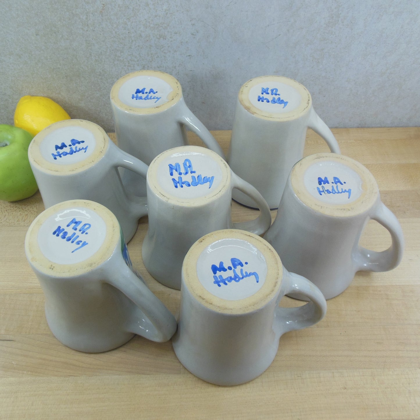 M.A. Hadley Pottery 7 Lot Flare Mugs Farm Animals signed
