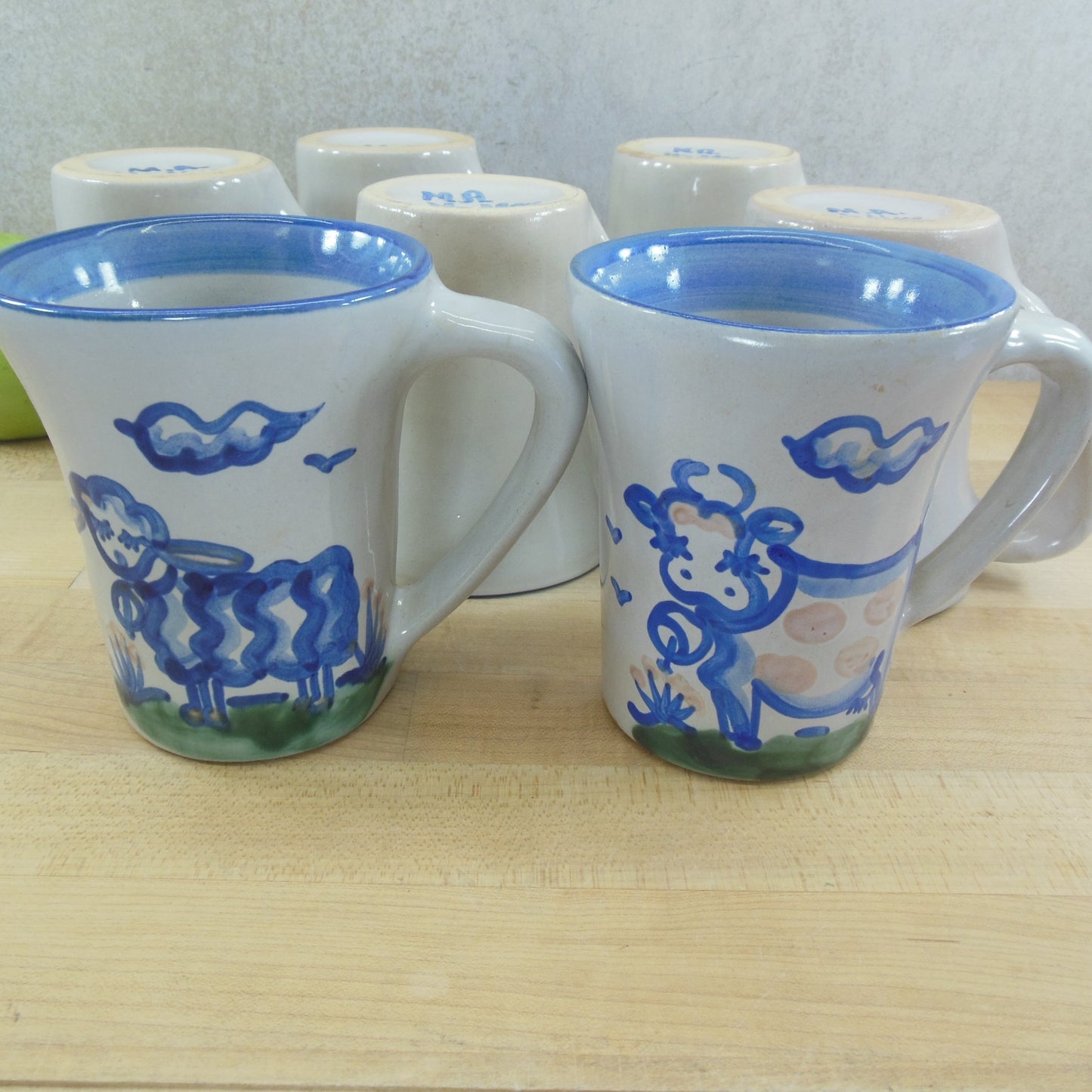 M.A. Hadley Pottery 7 Lot Flare Mugs Farm Animals cow sheep