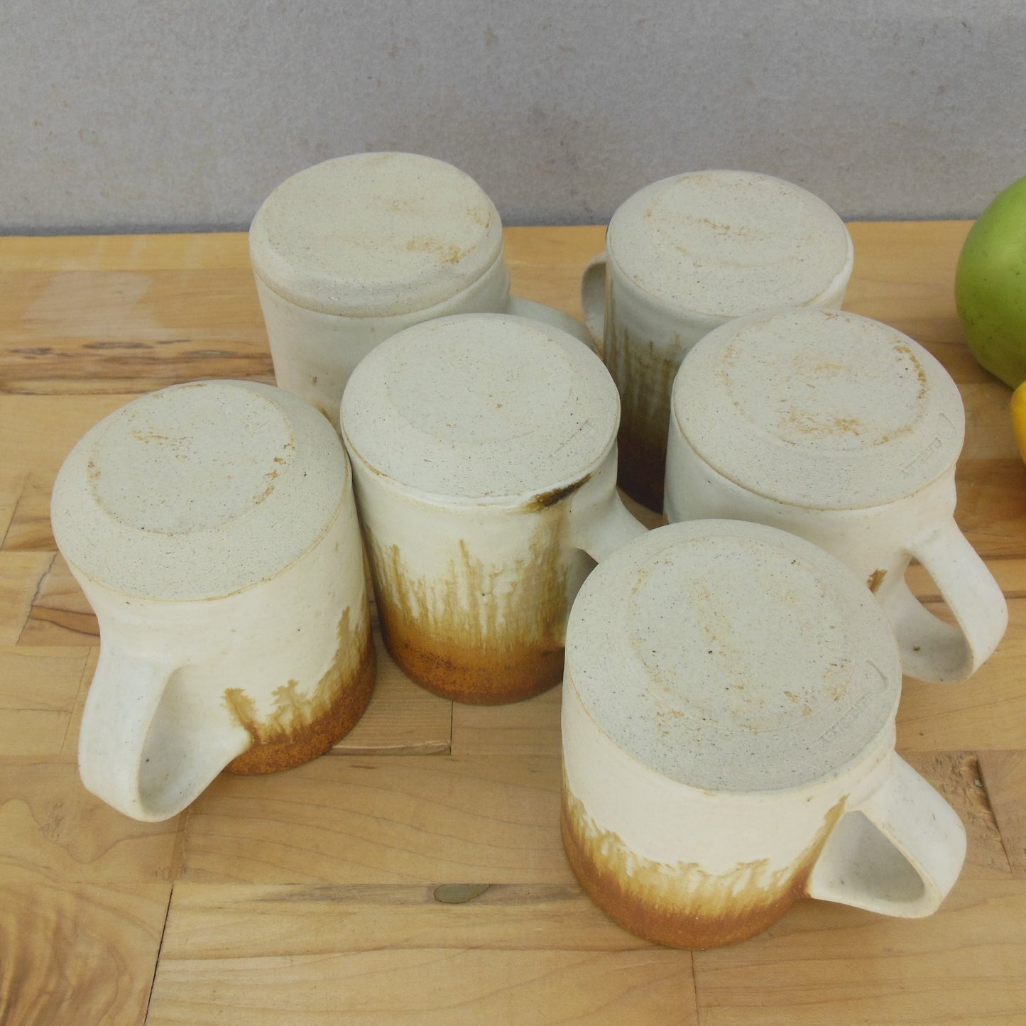 Chris Aston Elkesley England Studio Pottery Stoneware Mugs 6 Set Brown Tan Bottoms