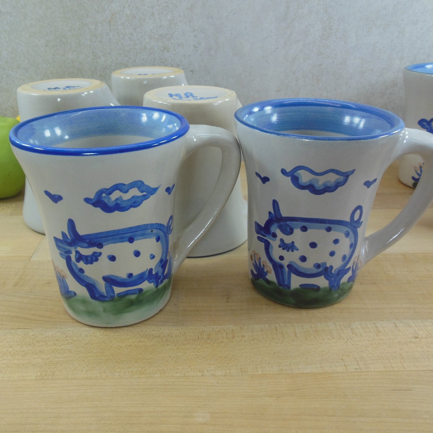 M.A. Hadley Pottery 7 Lot Flare Mugs Farm Animals pig