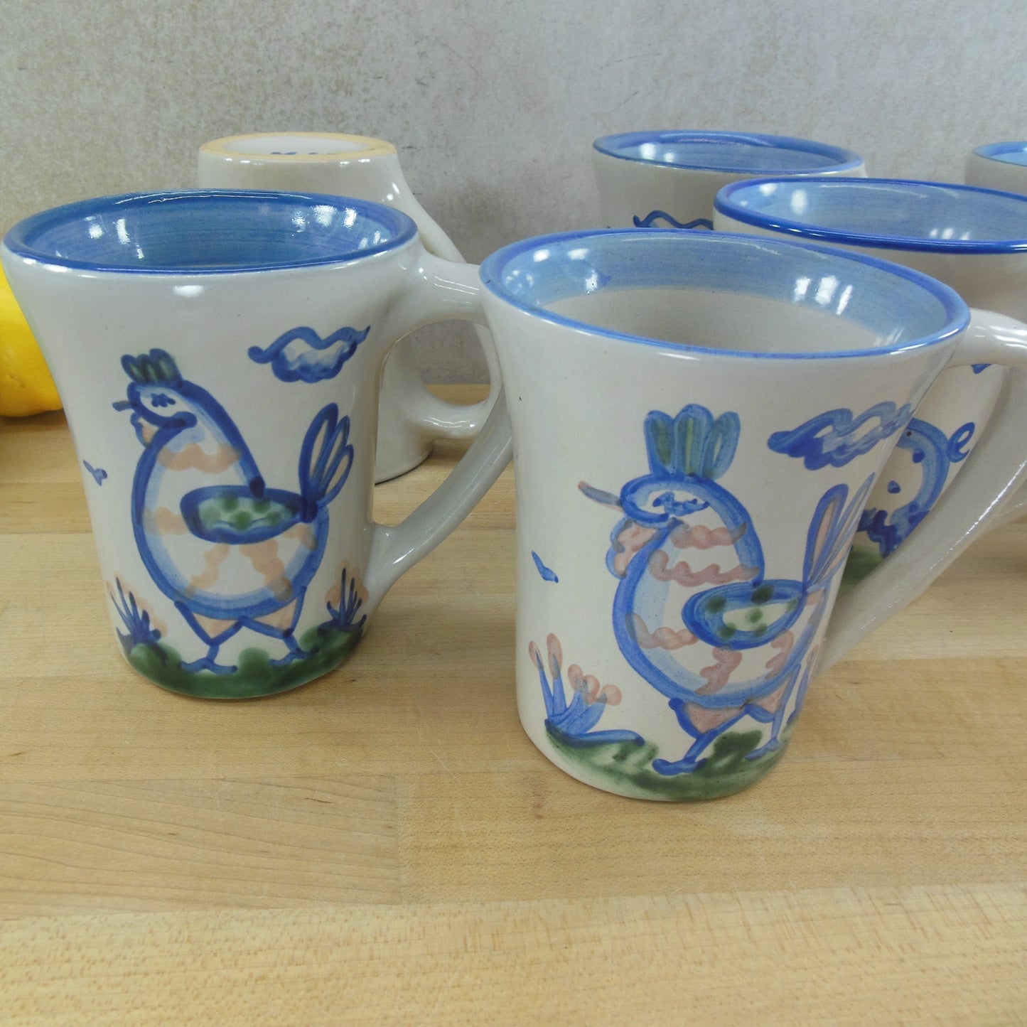 M.A. Hadley Pottery 7 Lot Flare Mugs Farm Animals rooster hen