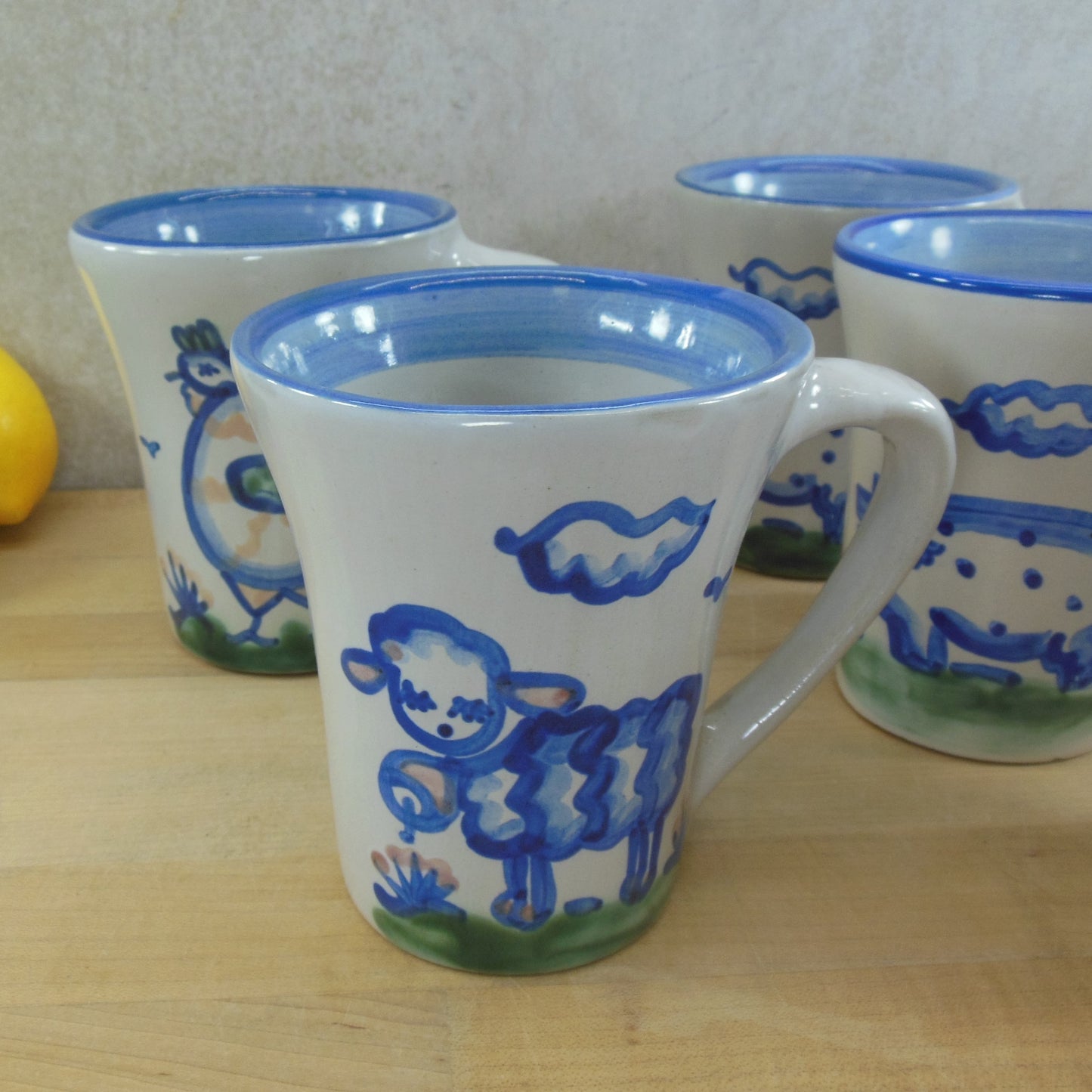 M.A. Hadley Pottery 7 Lot Flare Mugs Farm Animals lamb