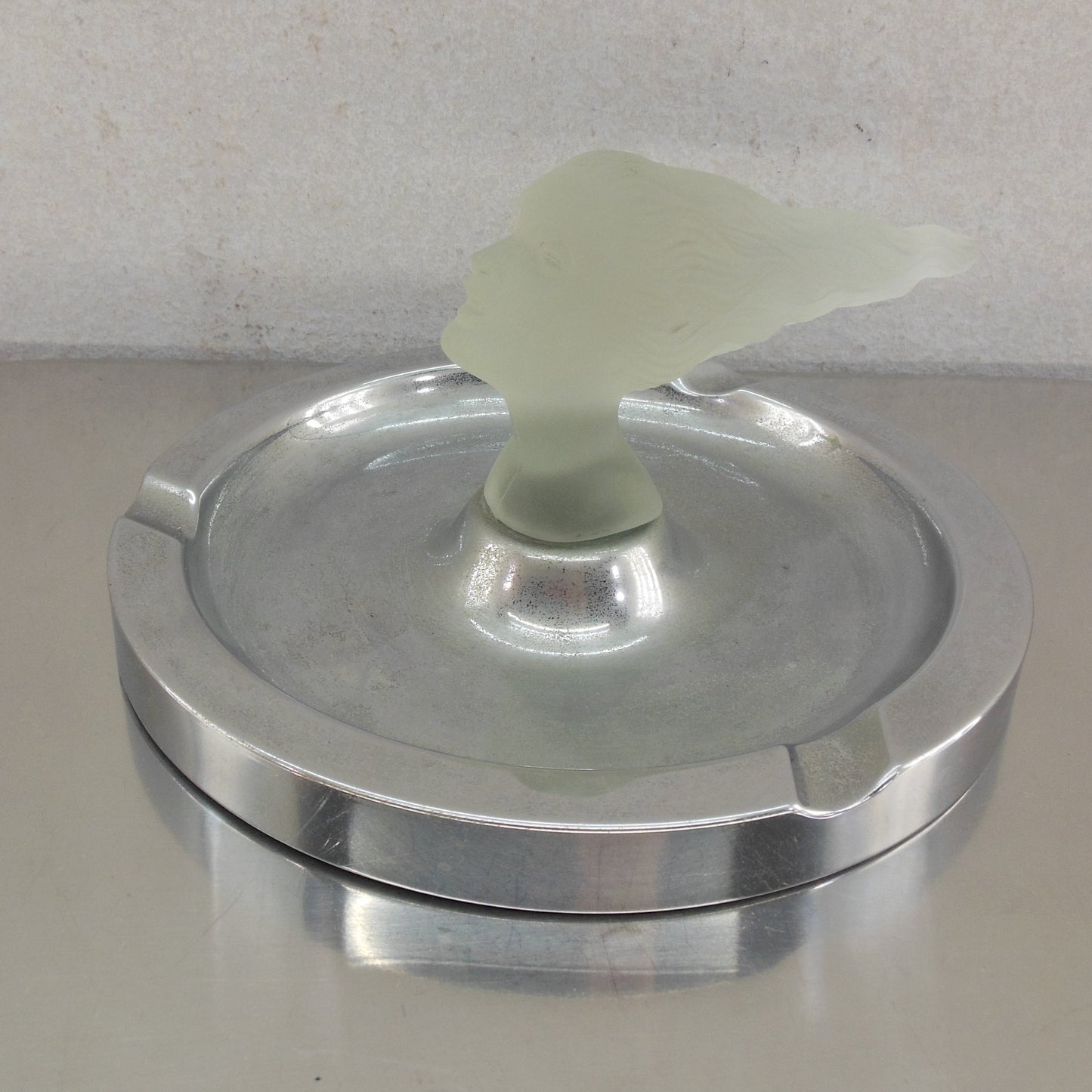 Lady Nicotine Art Deco Chrome Ashtray Frosted Glass Negbaur