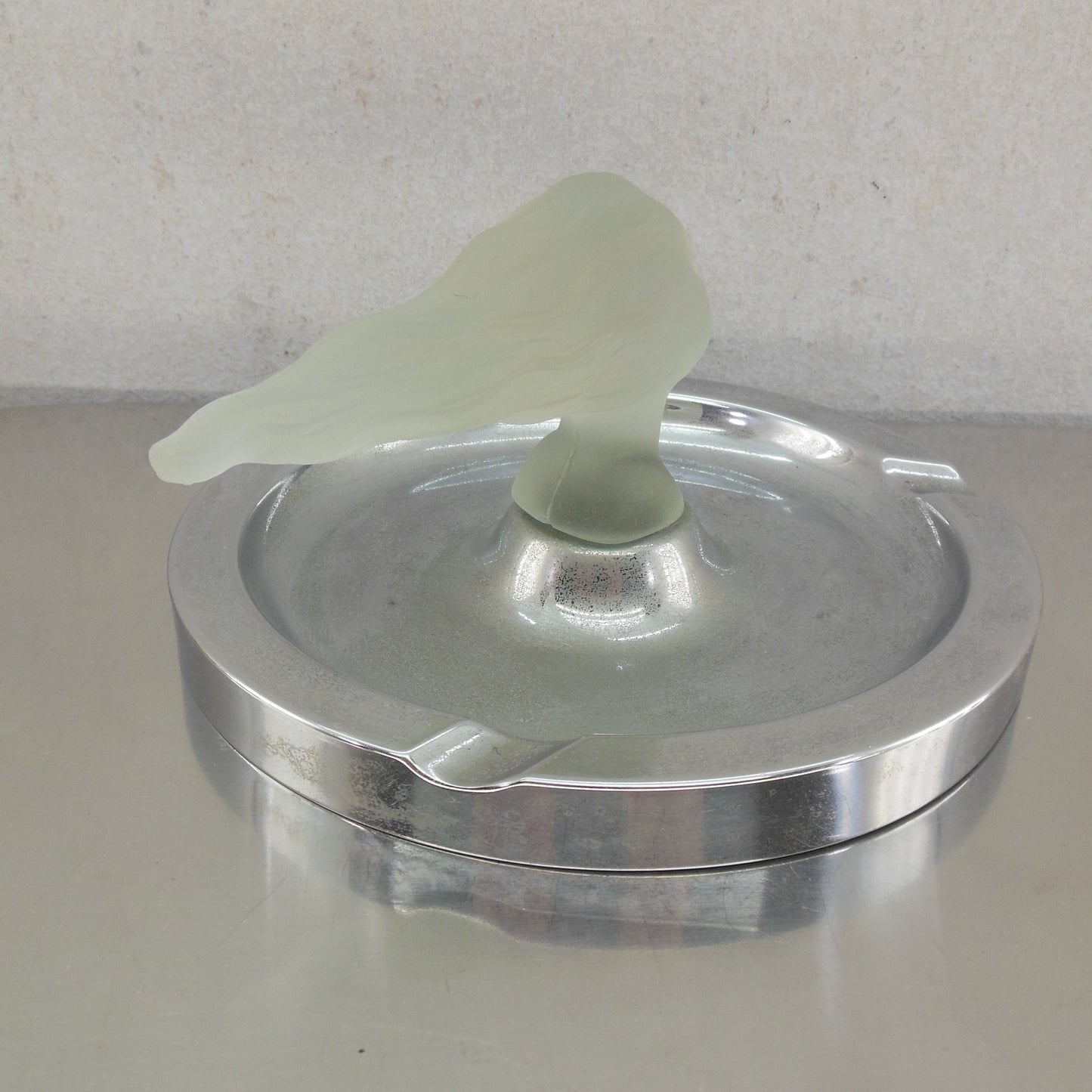 Lady Nicotine Art Deco Chrome Ashtray Frosted Glass Negbaur Vintage