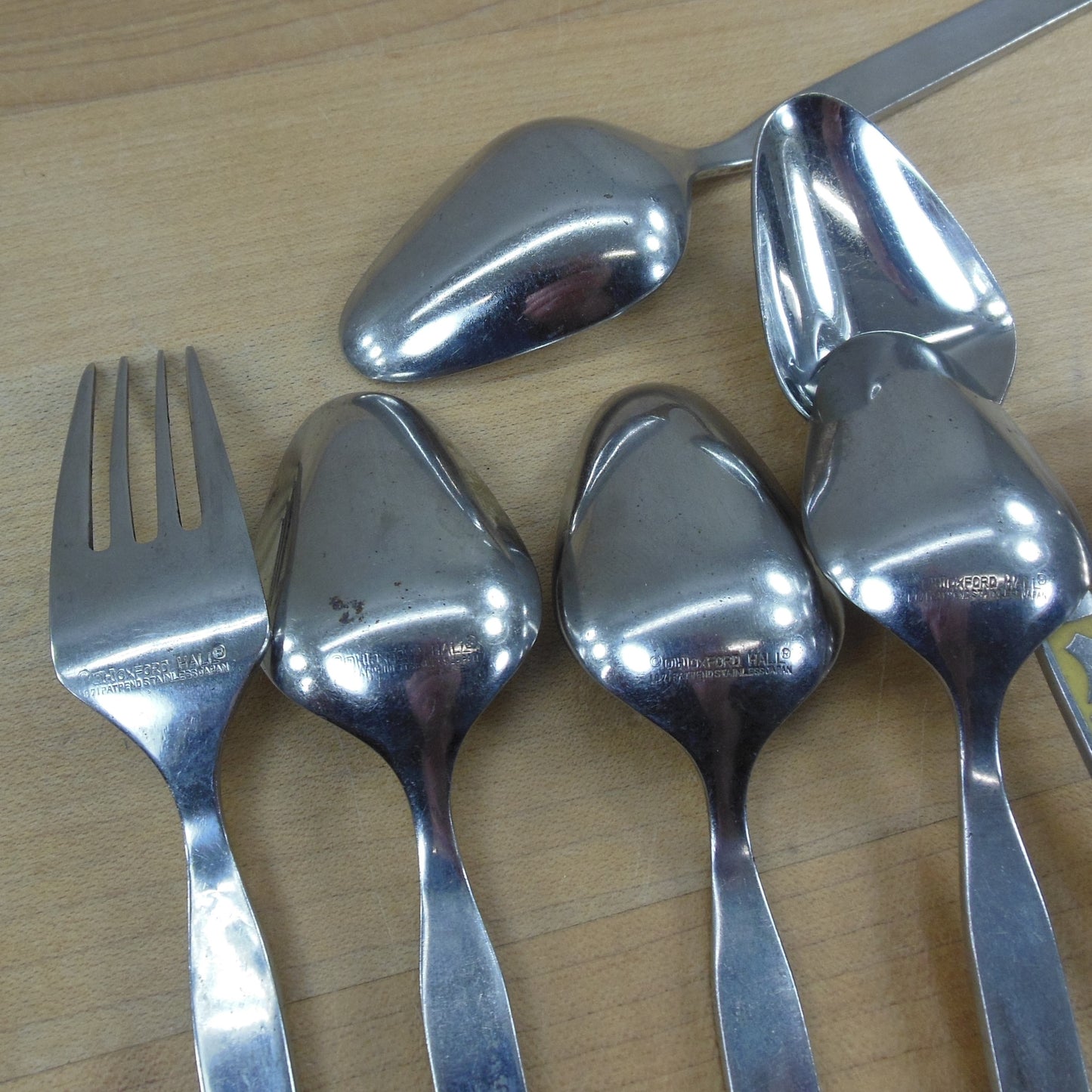Oxford Hall OH64 Yellow Stainless 9 Teaspoons & 1 Salad Fork 1971 vintage