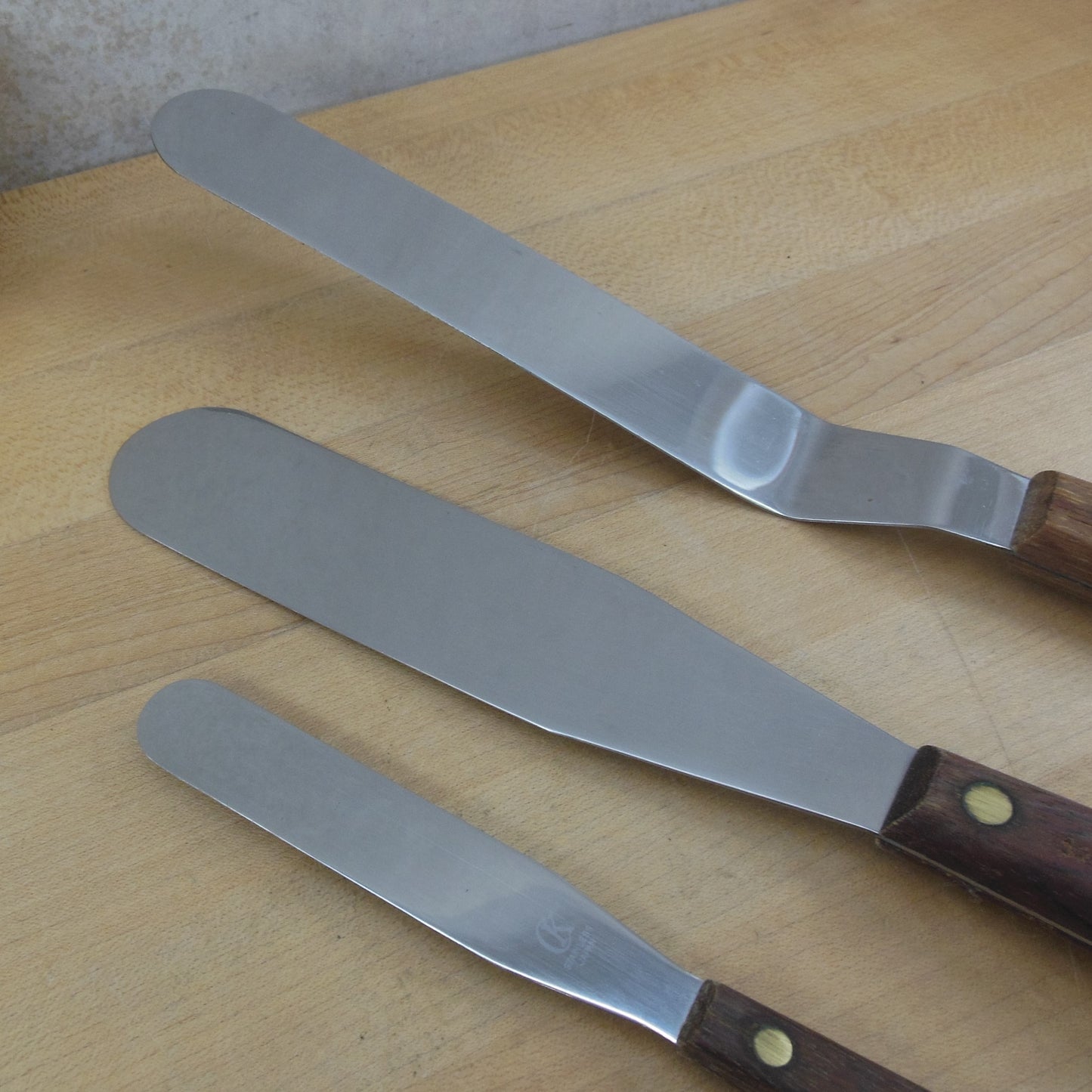 3 Lot Stainless Wood Handle Baker's Icing Spatula Knife Dexter CK vintage