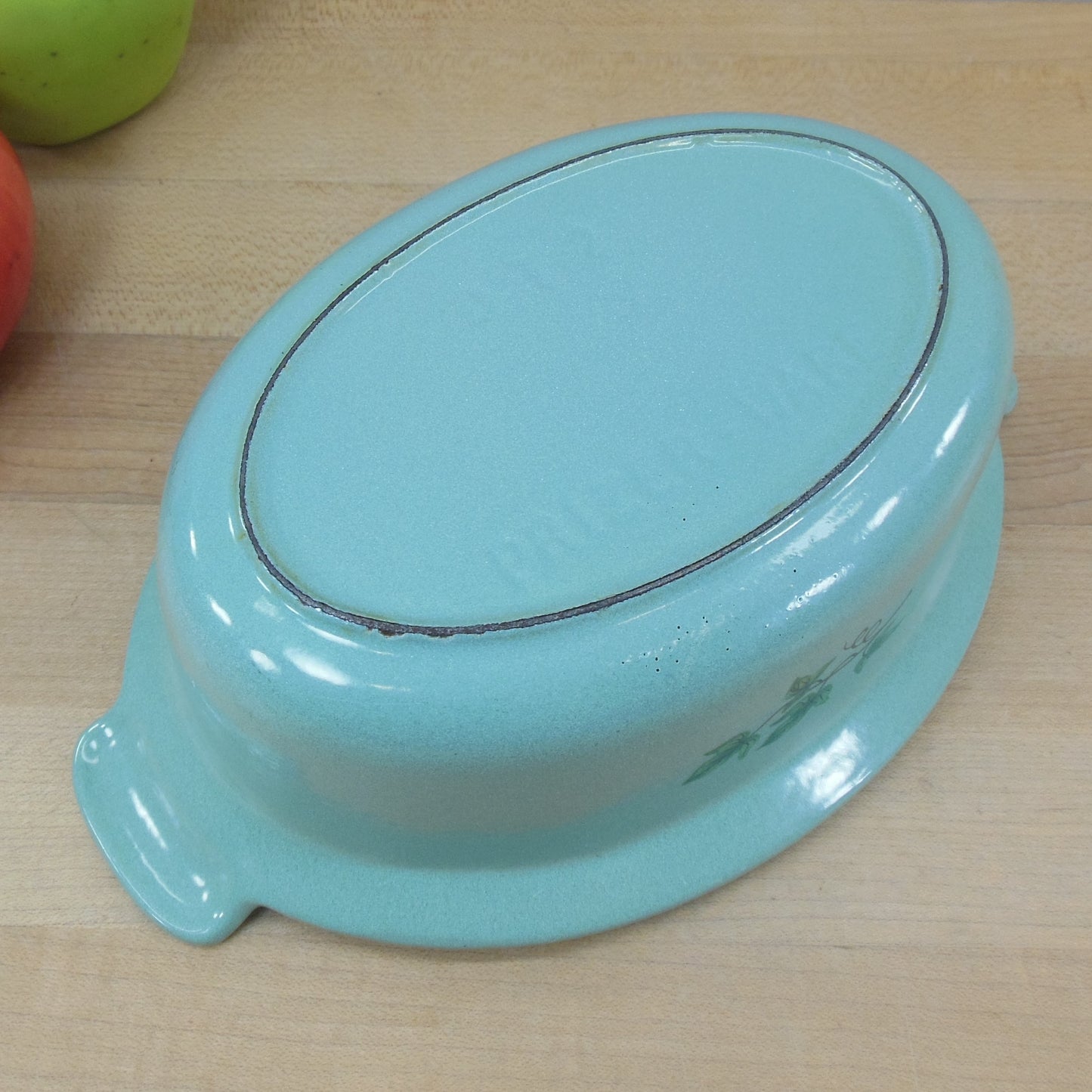 Prizer-Ware USA Ivy Turquoise Cast Iron Small Oval Casserole - No Lid Aqua