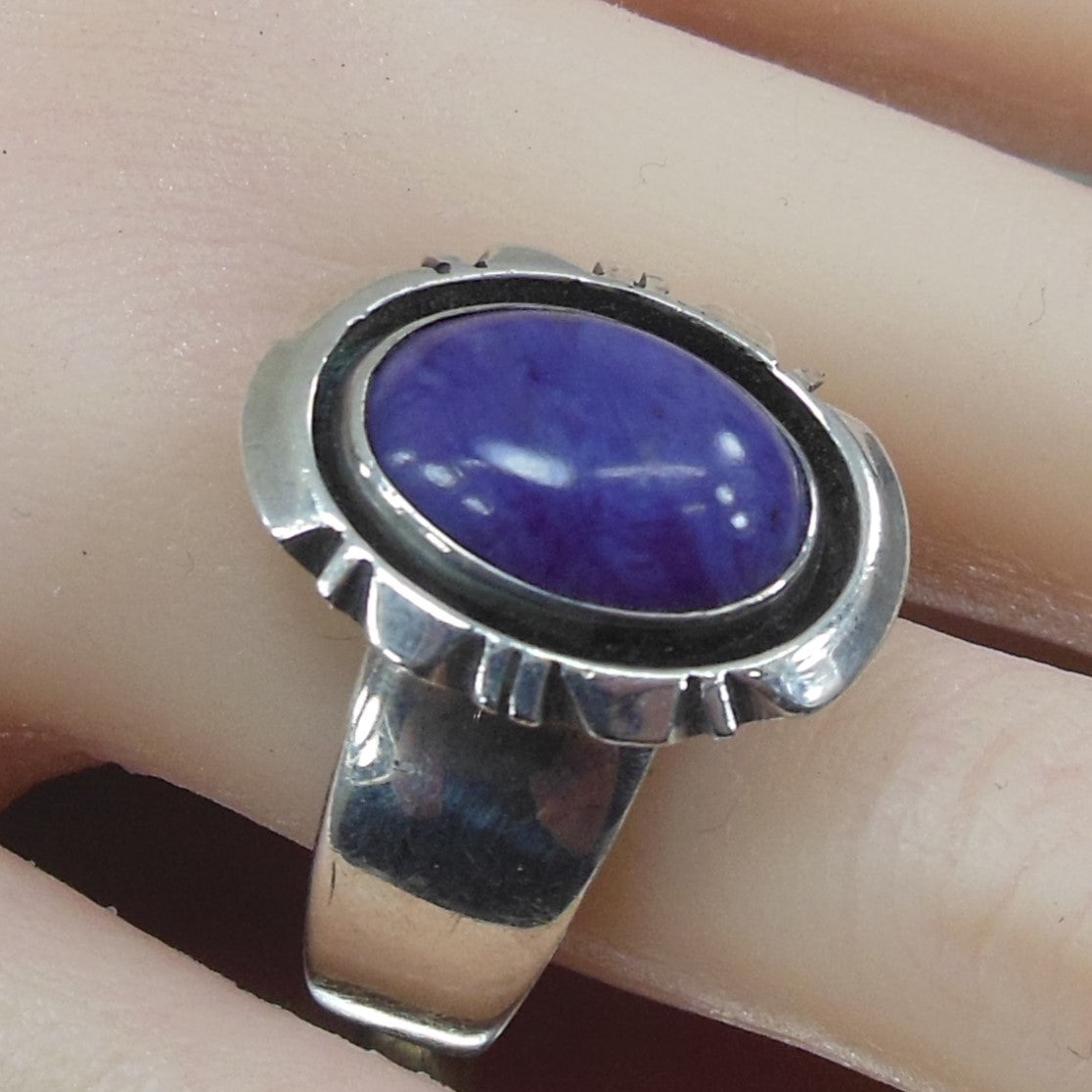 Navajo P A Priscilla Smith Sterling Silver Charoite Cabochon Ring Size 8.25 vintage