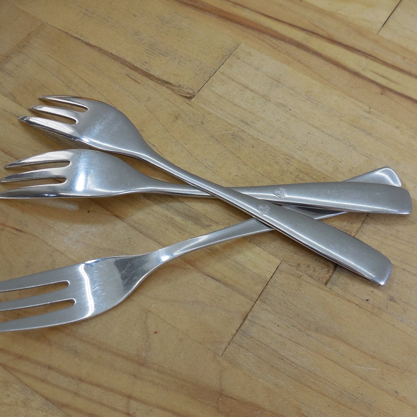 WMF Germany Older Line Cromargan Stainless Pastry Forks - 3 Set Vintage triangle mark