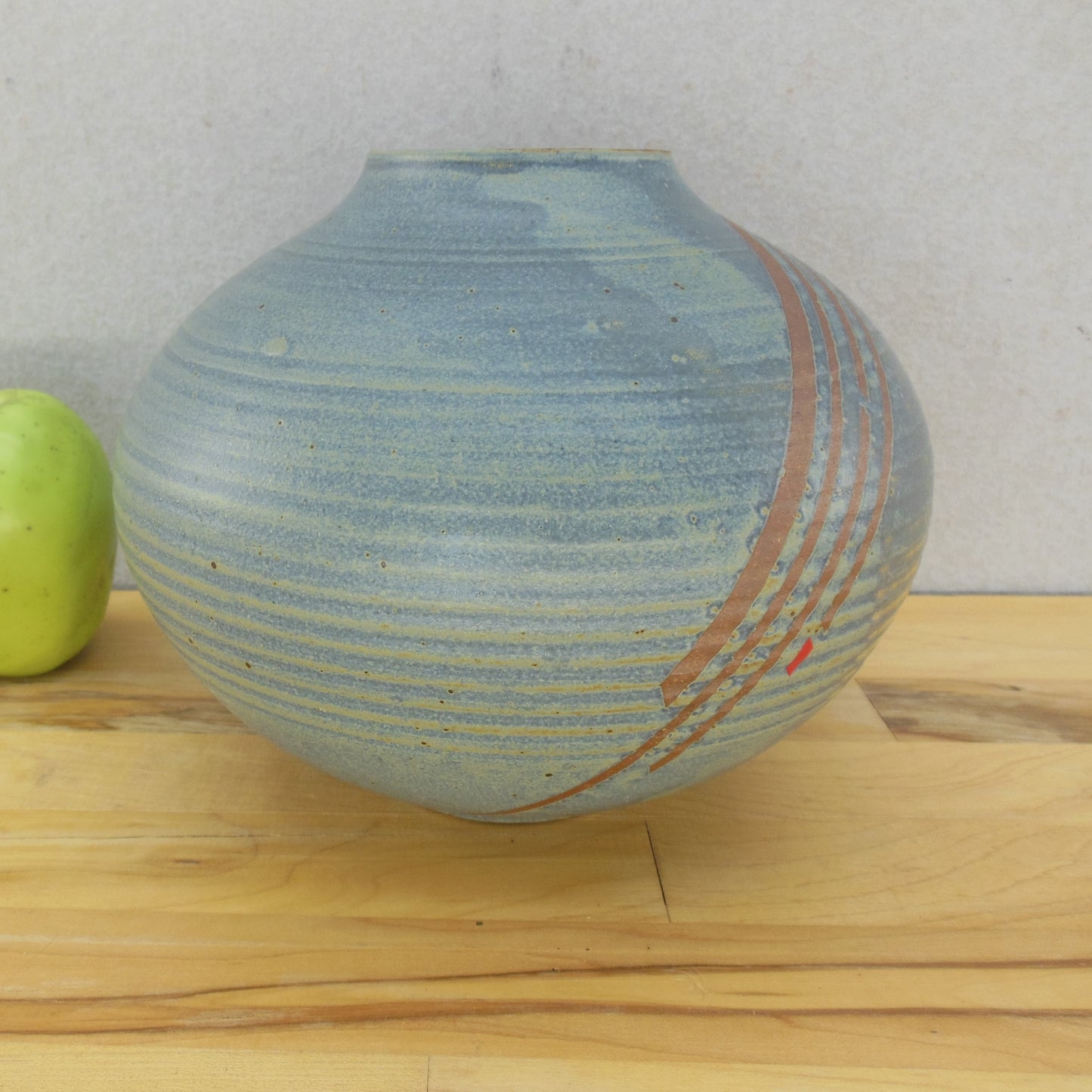 Signed Pat O'Brien? Studio Pottery Vase Blue Brown Stripes Southwestern
