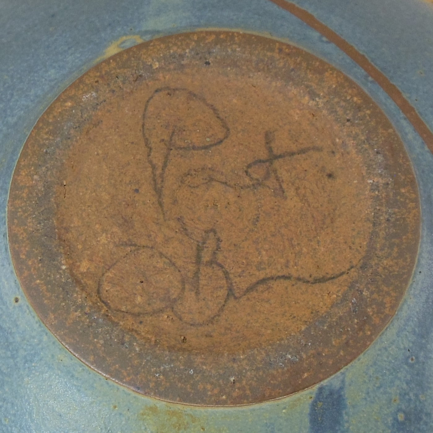 Signed Pat O'Brien? Studio Pottery Vase Blue Brown Stripes SW maker mark