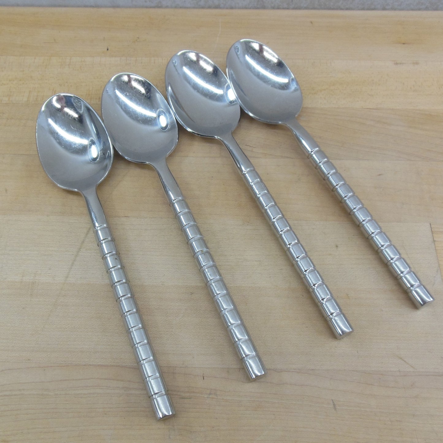 Gourmet Settings Traffic Ringed Stainless Flatware - Soup Place Spoons 4 Set