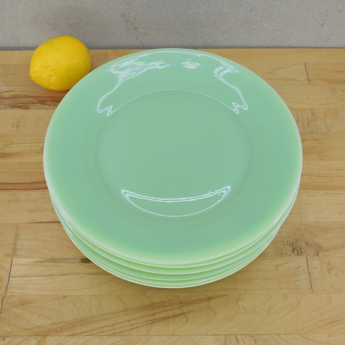 At Home International Green Jadeite Glass 10" Dinner Plates - 8 Set Used