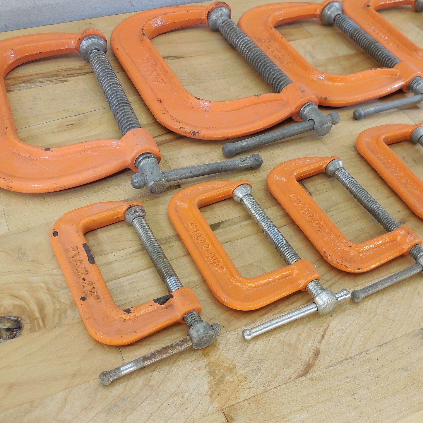 10 Lot Pony C-Clamps 5" 4" 2.5" Orange P1450 P1440 P1422 Used