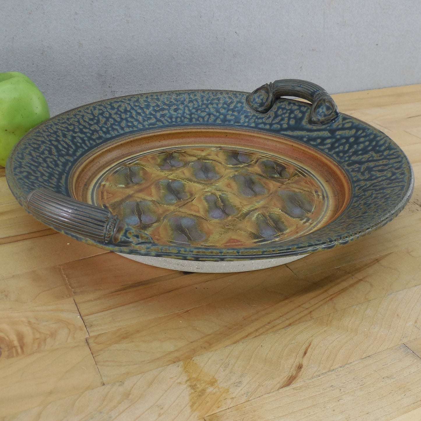 Royce Yoder Pottery Serving Platter Tan Ash Glaze Handles 12.5" Soneware