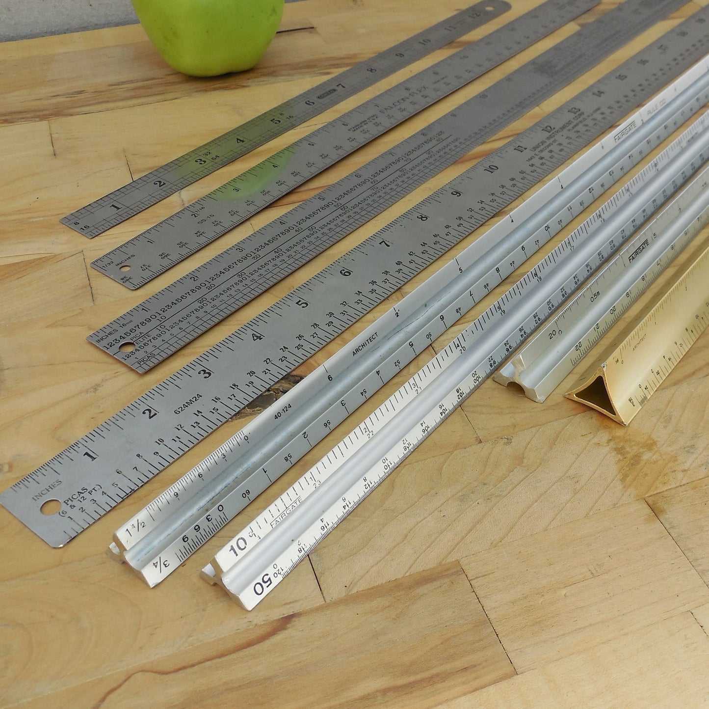 Lot 9 Rulers Scale Drafting Engineer Printing Fairgate Union Picket Rapid 12" 24" Vintage