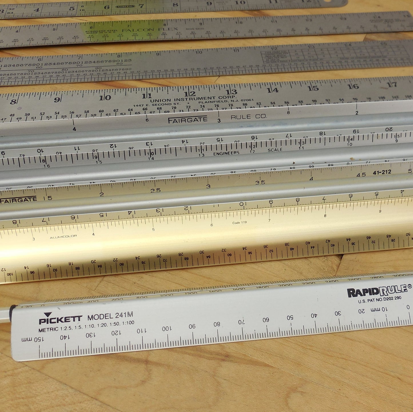 Lot 9 Rulers Scale Drafting Engineer Printing Fairgate Union Picket Rapid 12" 24" Used