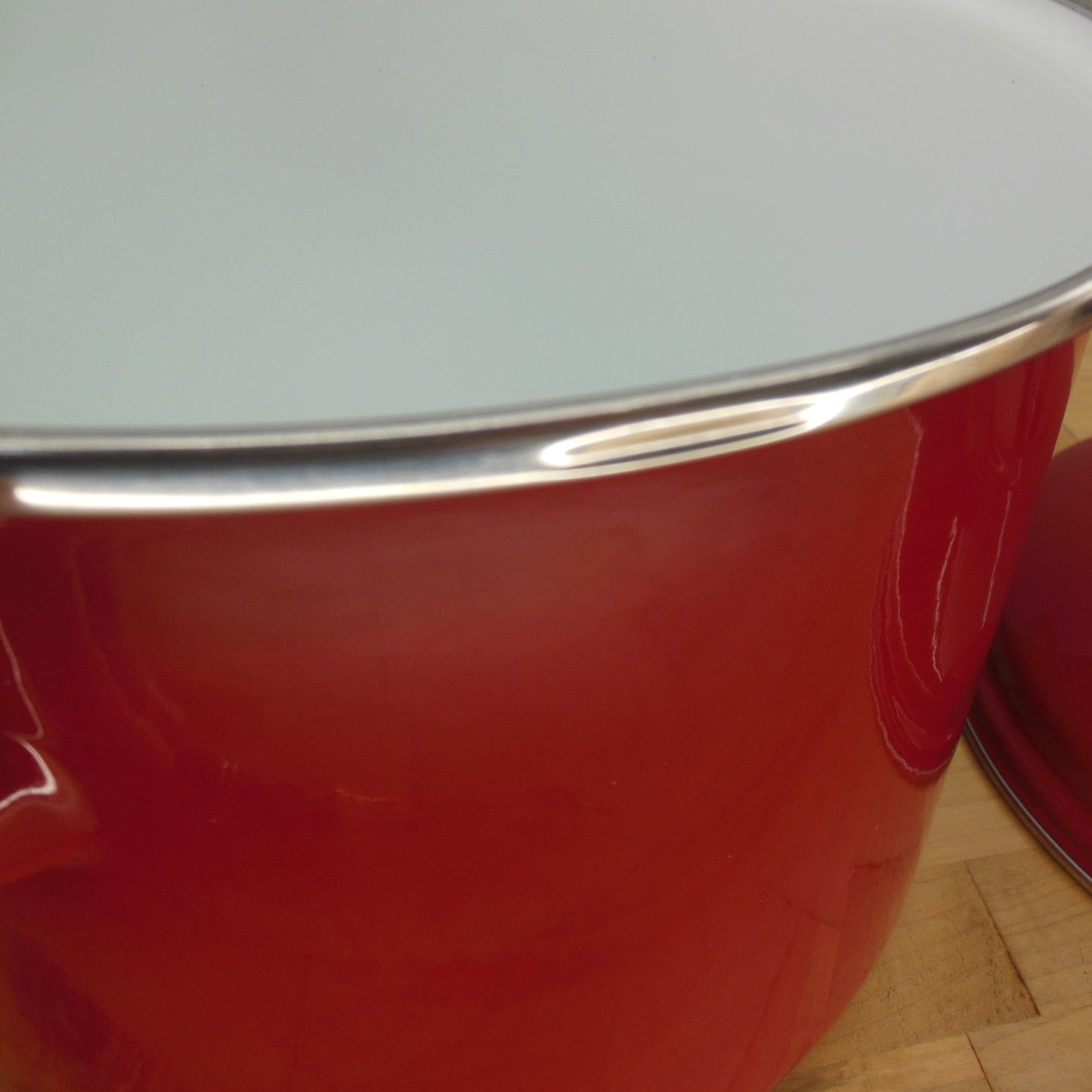 Unbranded Red White Enamelware 8 Quart Stock Soup Pot Stainless rim