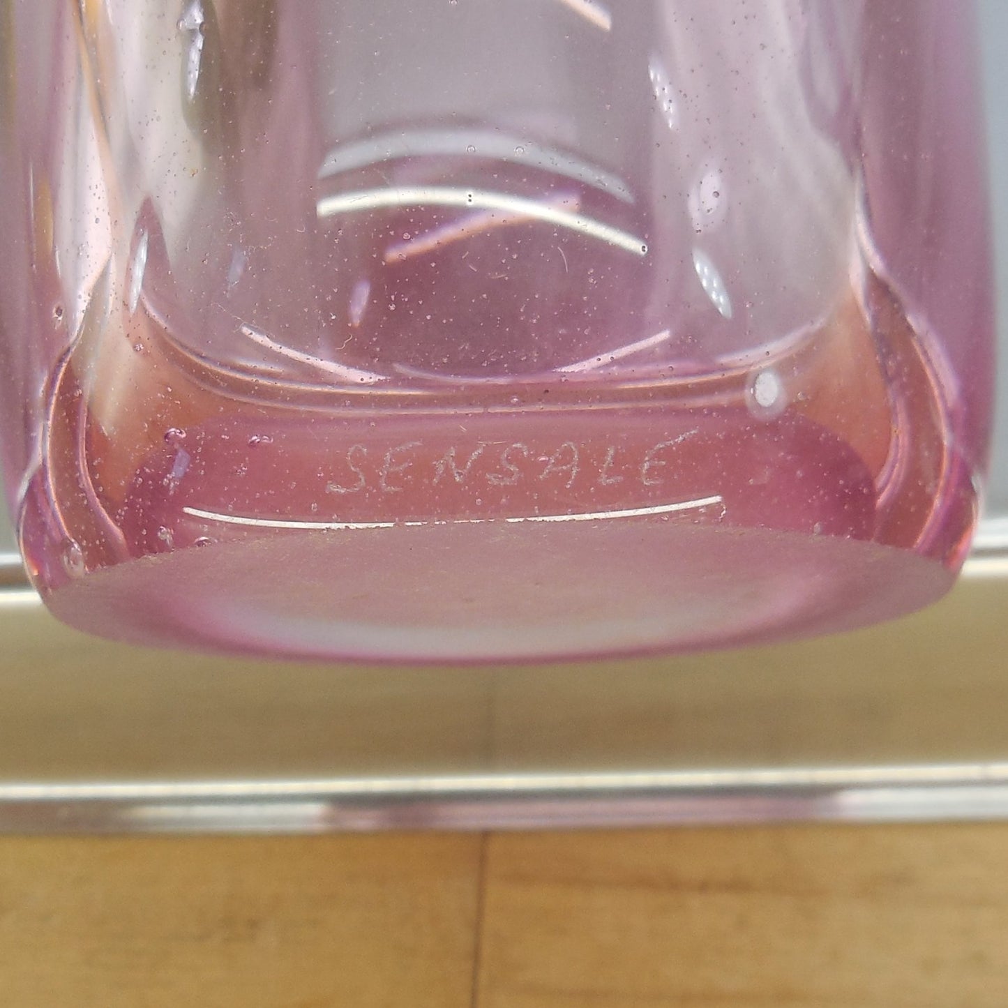 Sensale 1980's Signed Art Glass Vase Pulled Feather Cranberry Pink Robert