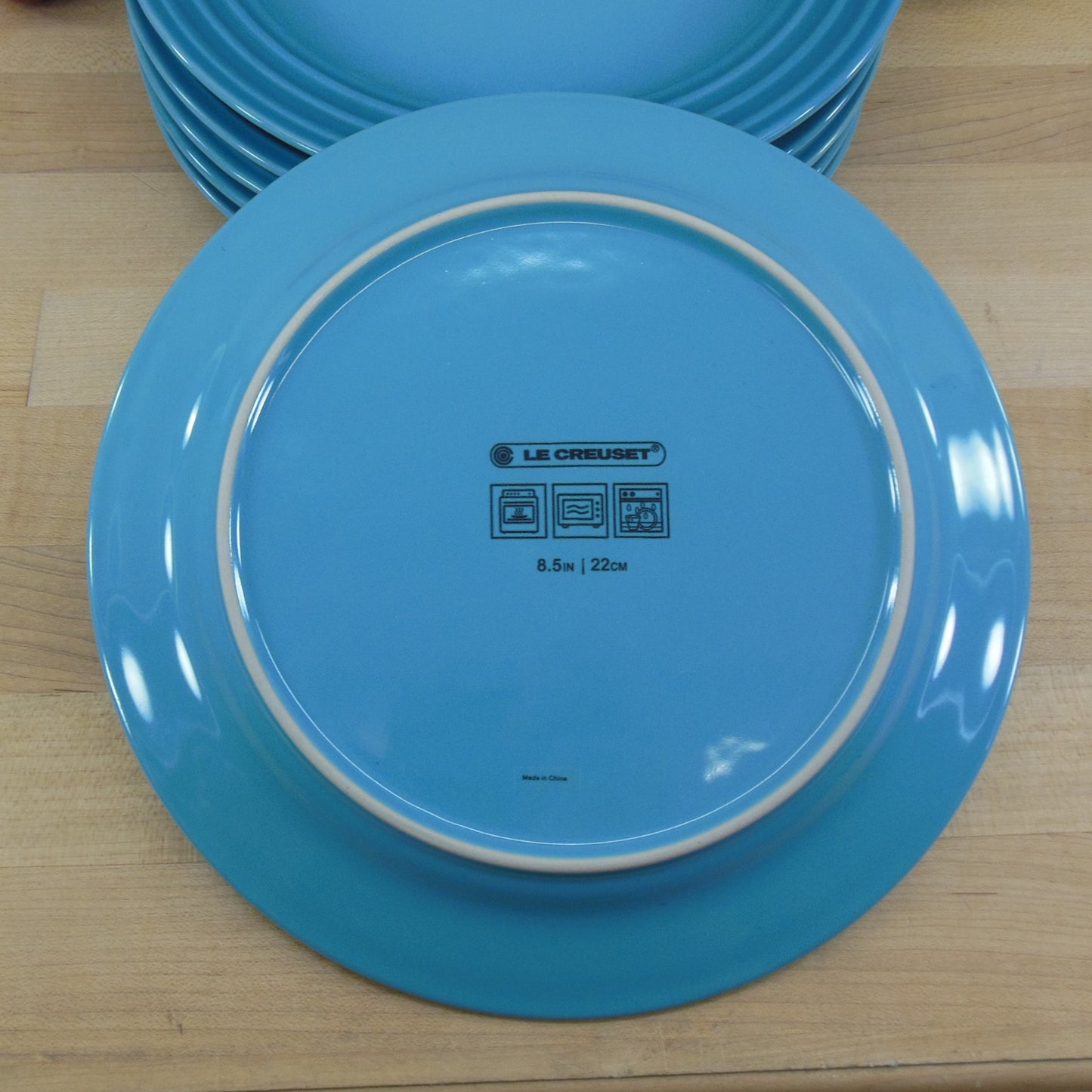 Le Creuset Stoneware Caribbean Blue Teal - 6 Salad Plates 8.5" turquoise