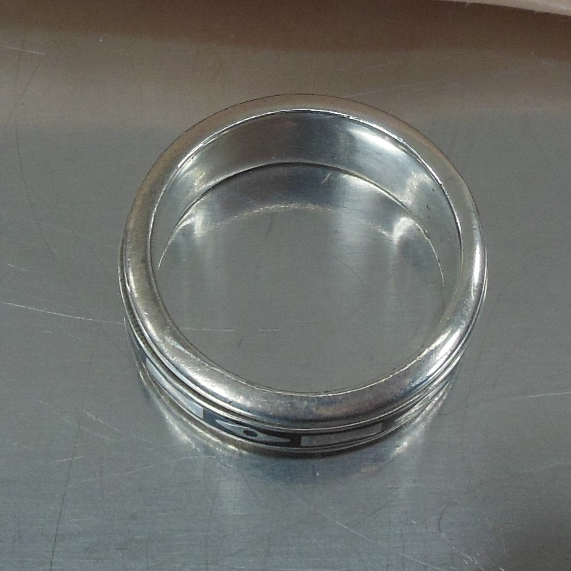 Southwest Design Sterling 925 Spinner Ring Black Enamel Size 9.75 estate