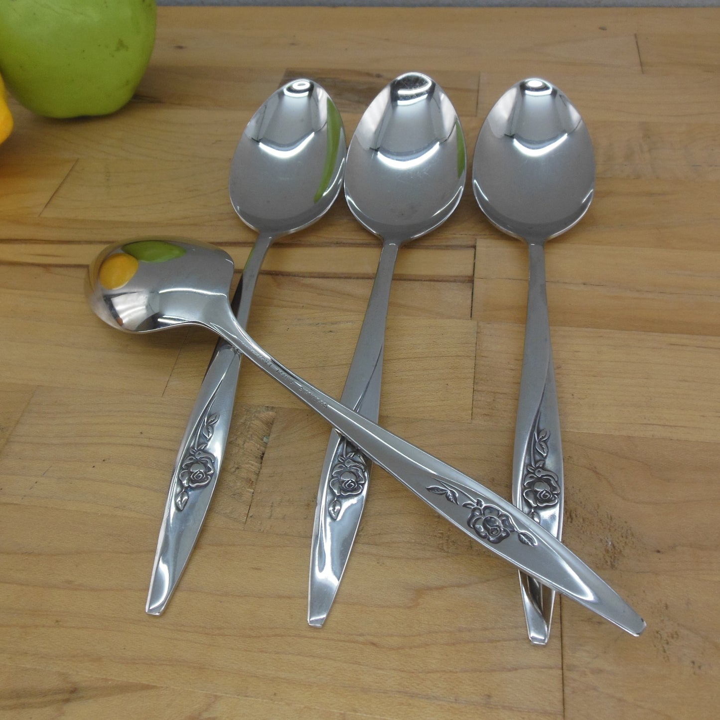 Oneidacraft Lasting Rose Stainless Flatware - 4 Table Serving Spoons