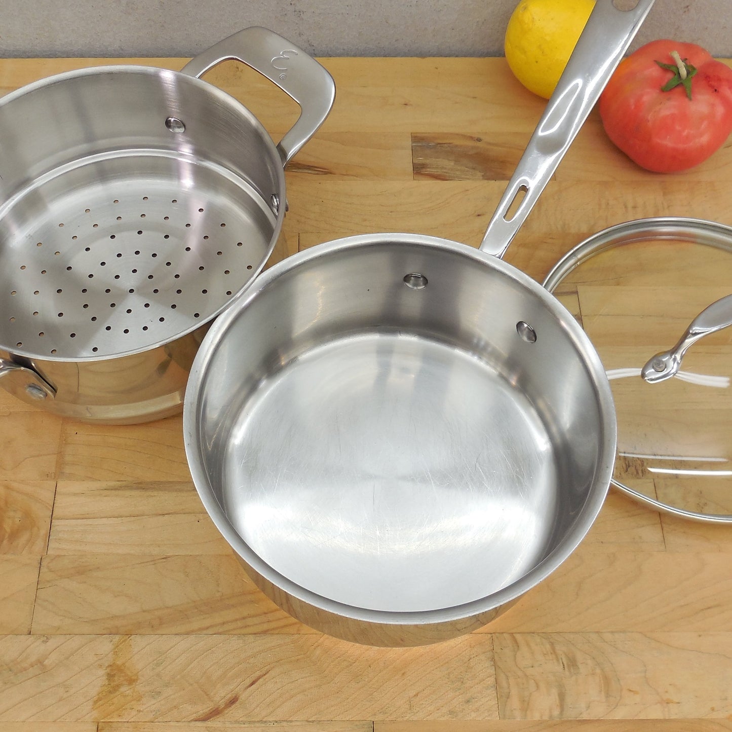 Emeril By All-Clad Stainless Copper Core 2 Quart Saucepan Steamer Glass Lid