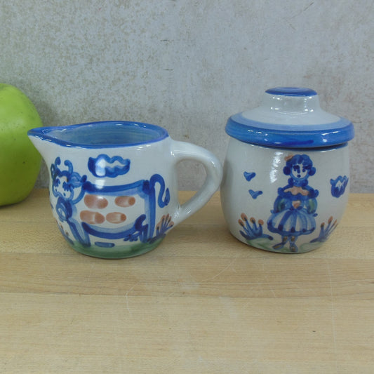 M.A. Hadley Pottery Sugar Bowl Creamer Set Country Cow Wife