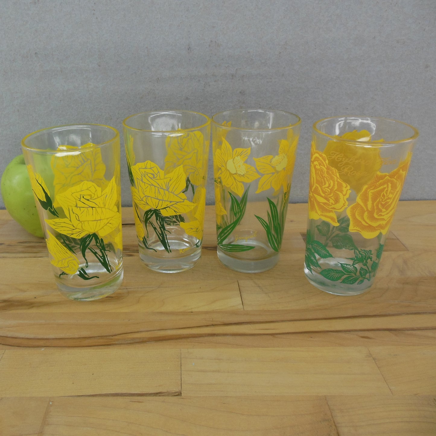 Boscul 4 Lot Peanut Butter Glasses Yellow Tea Rose Jonquil 5"