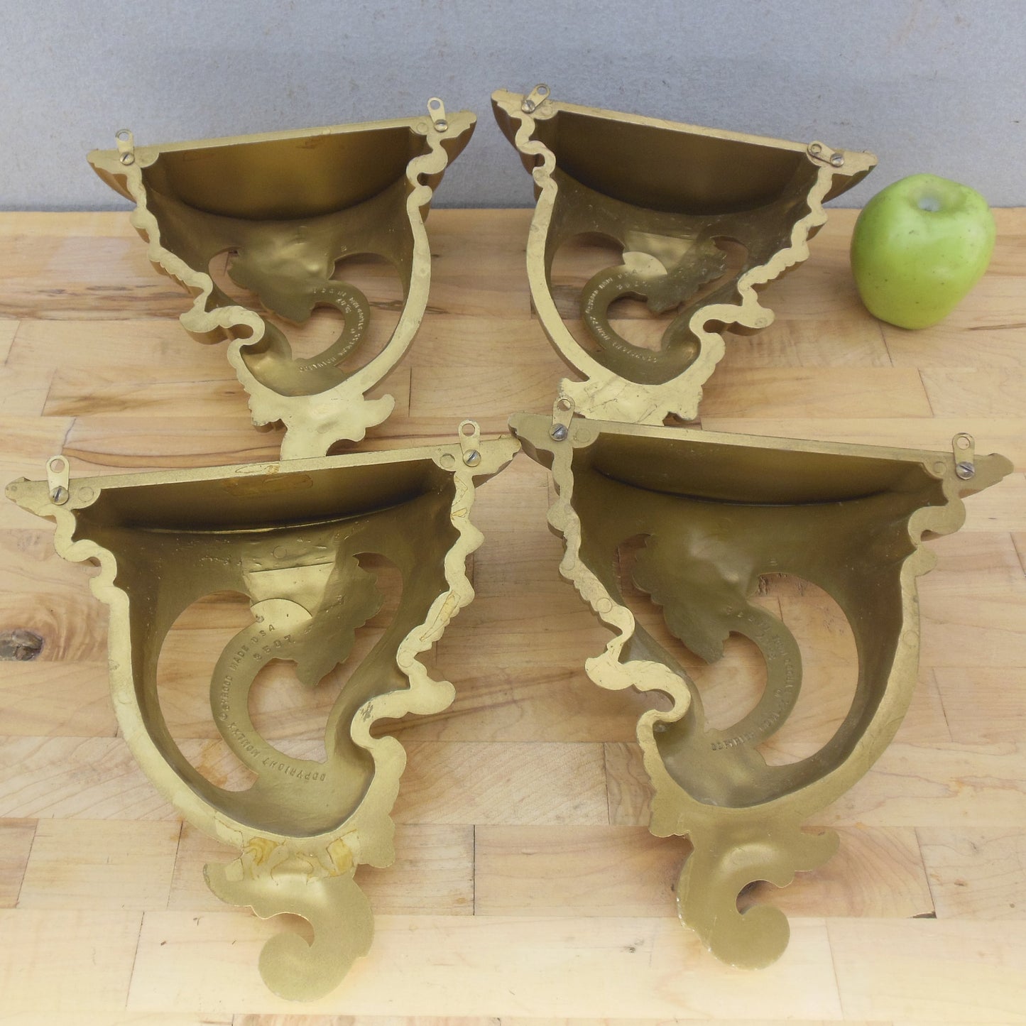 1970 Syroco USA 3507 MCM Hollywood Regency Ornate Gold Wall Shelves Set of 4 Scroll Floral