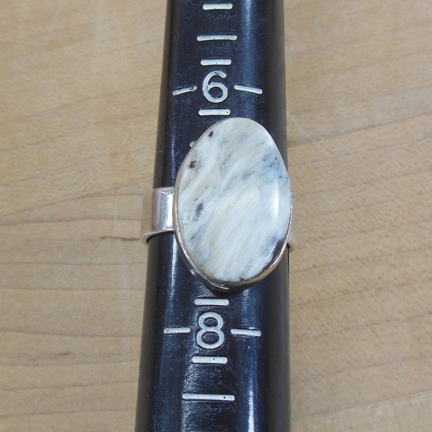 CG CJ Signed Navajo Sterling Ring White Oval Stone Size 7 Plus